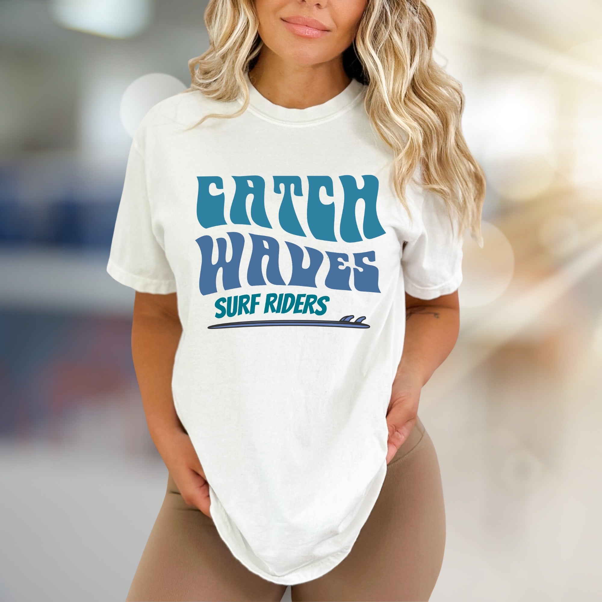 "Catch Waves Surf Riders" Retro Graphic Tee, a Beachy Pick for Ocean Lovers