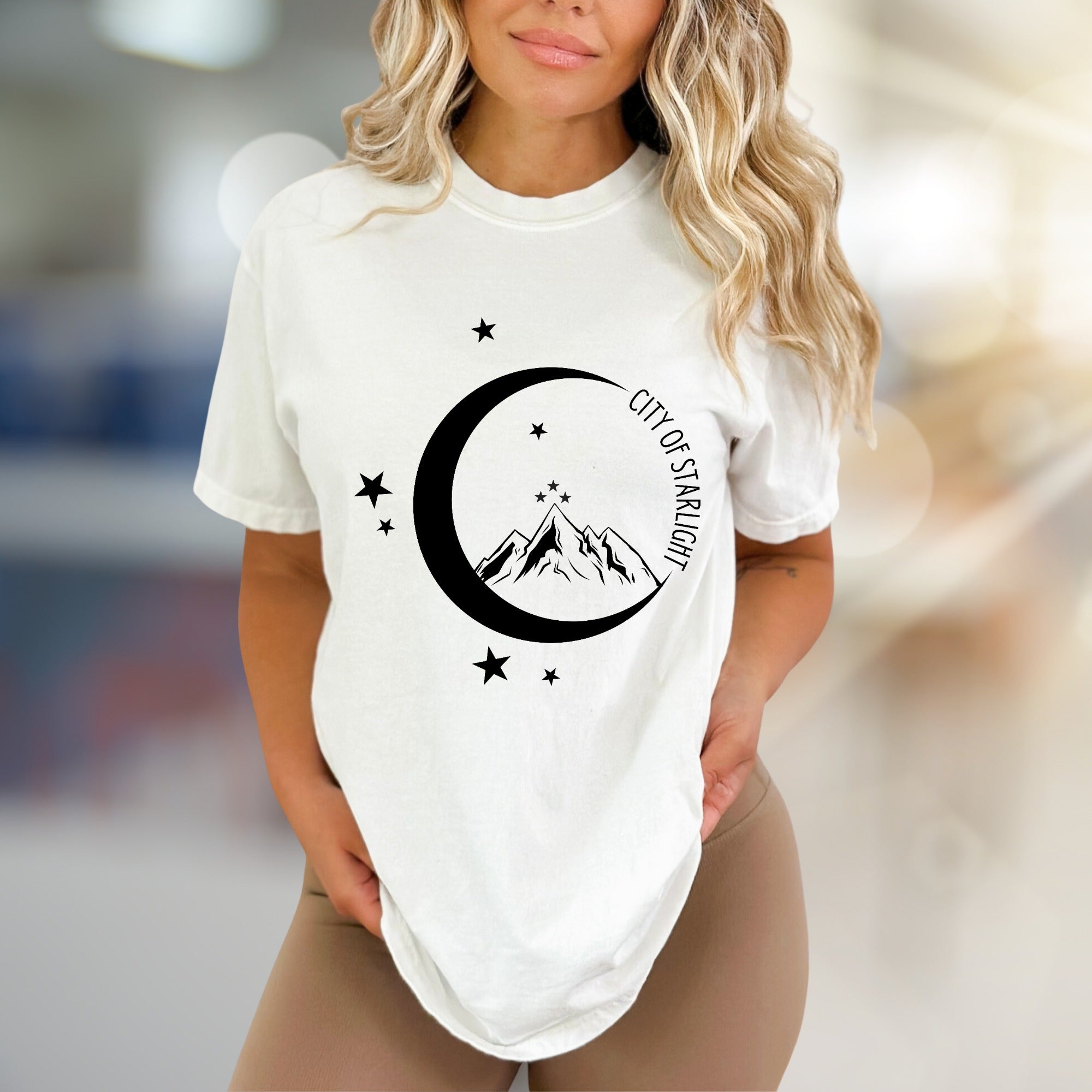 "City of Starlight" Mountain & Moon Graphic Tee, an Celestial Pick for Dreamers