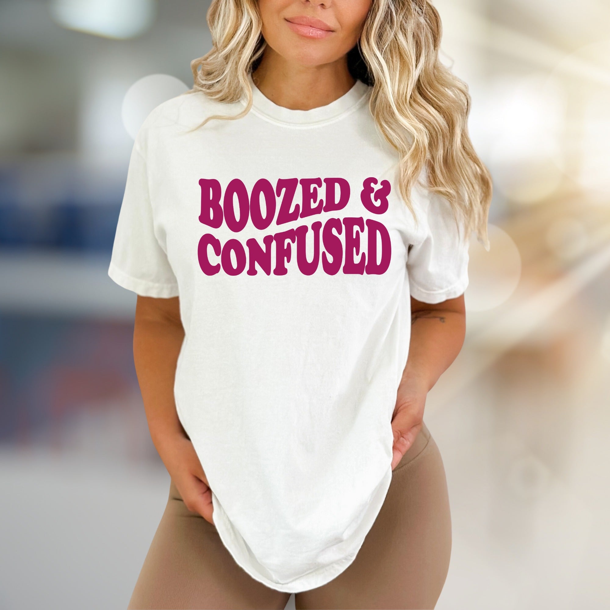 "BOOZED & CONFUSED" Retro Party Graphic Tee, a Fun Social Pick for Free Spirits