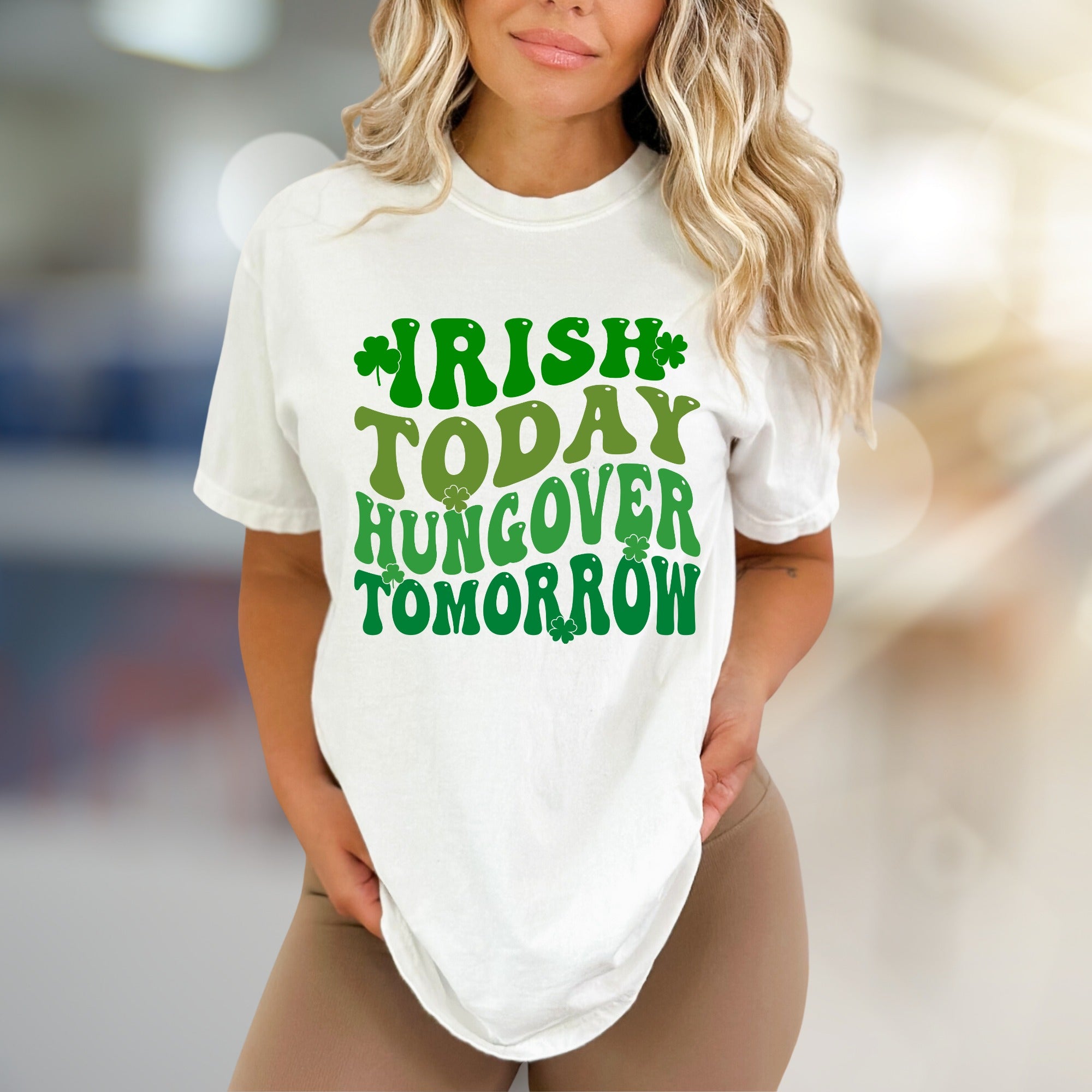 "Irish Today Hungover Tomorrow" Retro Fun Graphic Tee for St. Patrick's Day Cheer