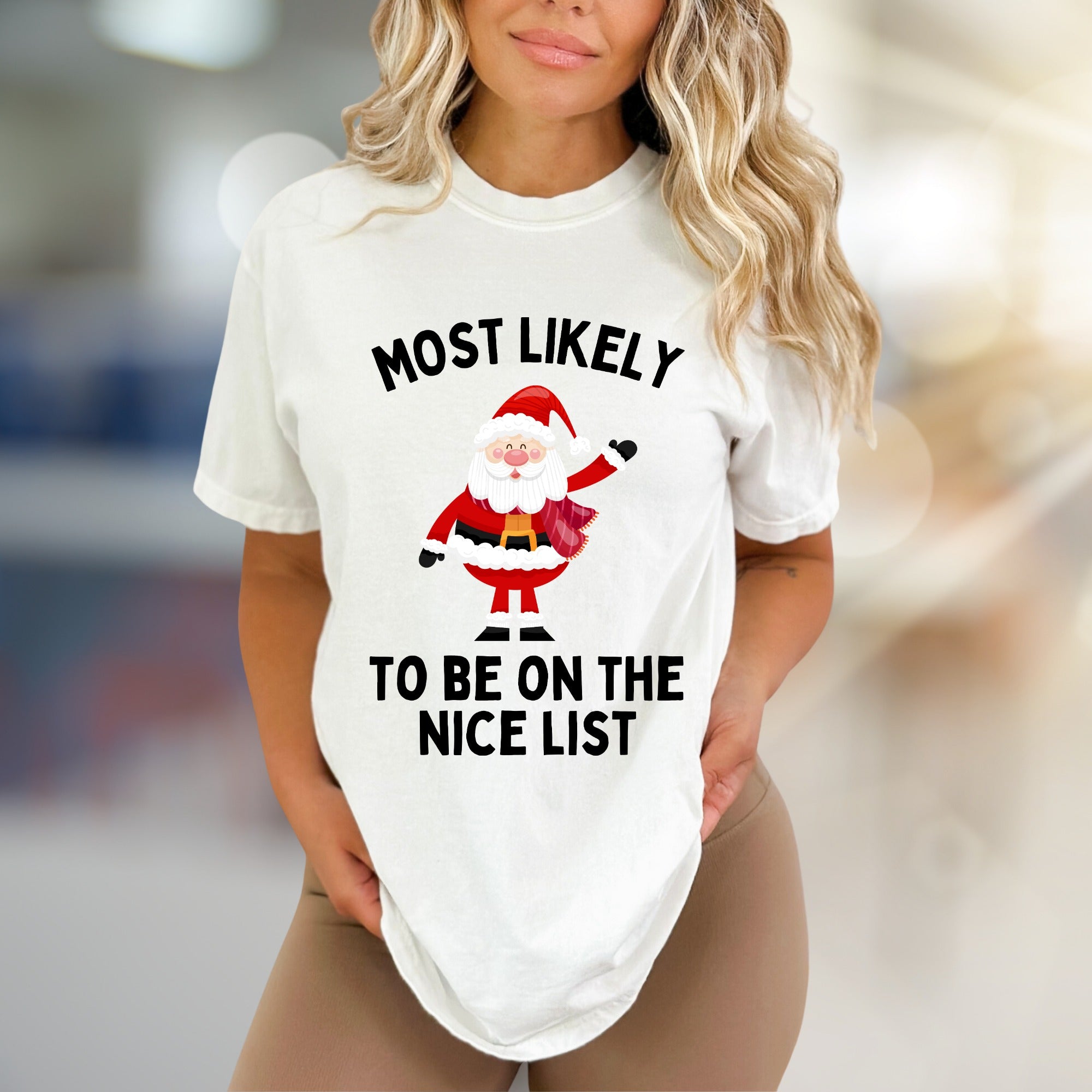 "Most Likely To Be On The Nice List" Jolly Santa Graphic Tee, a Festive Christmas Pick for Holiday Lovers