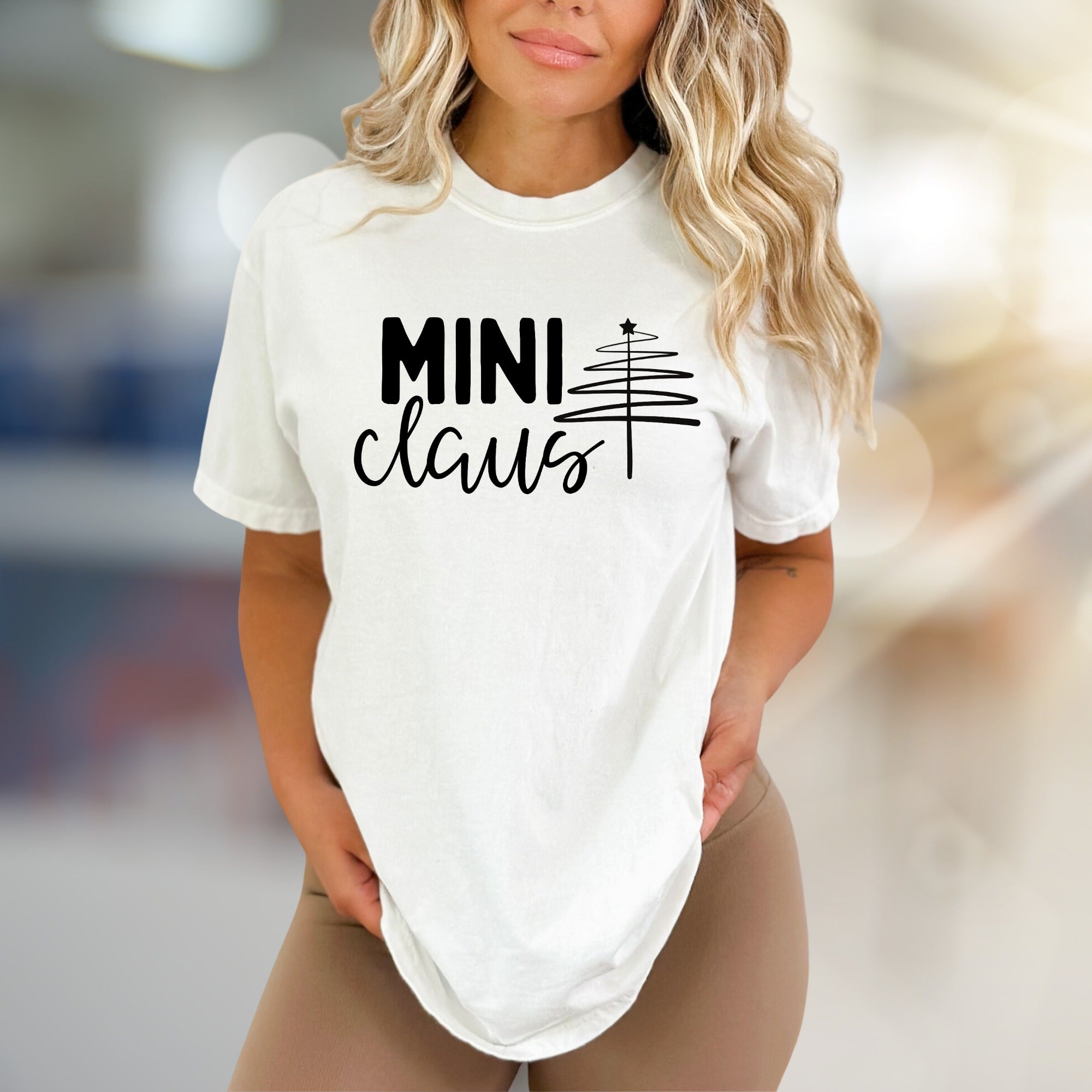 "MINI Claus" Whimsical Christmas Tree Graphic Tee, a Festive Pick for Holiday Enthusiasts