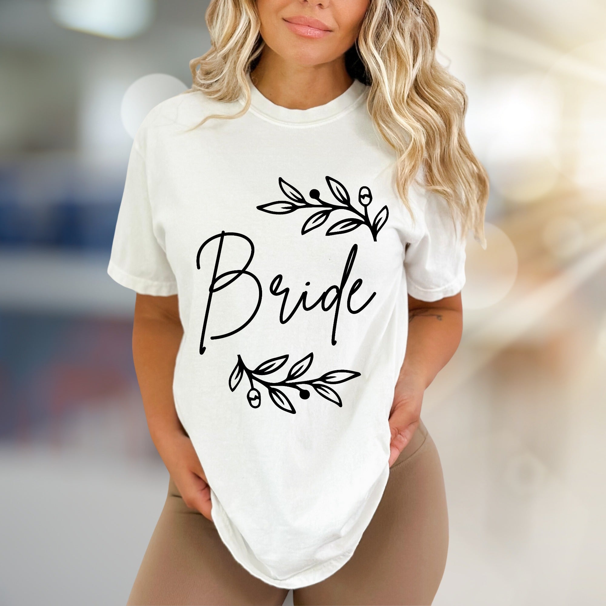 "Bride" Floral Wreath Graphic Tee, a Bridal Party Pick for Engaged Women