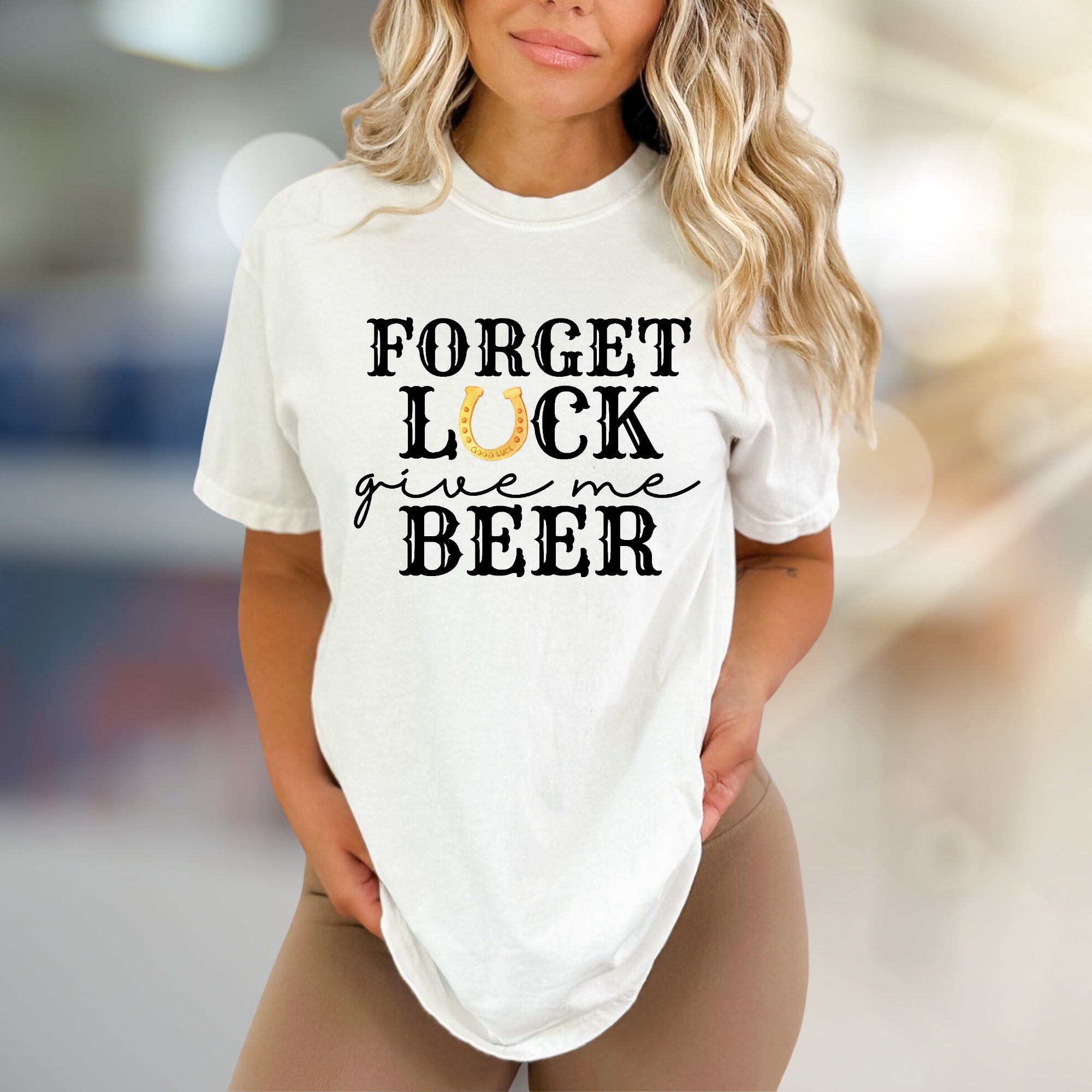 "Forget Luck Give Me Beer" Western Graphic Tee, a Bold Statement for Brew Lovers