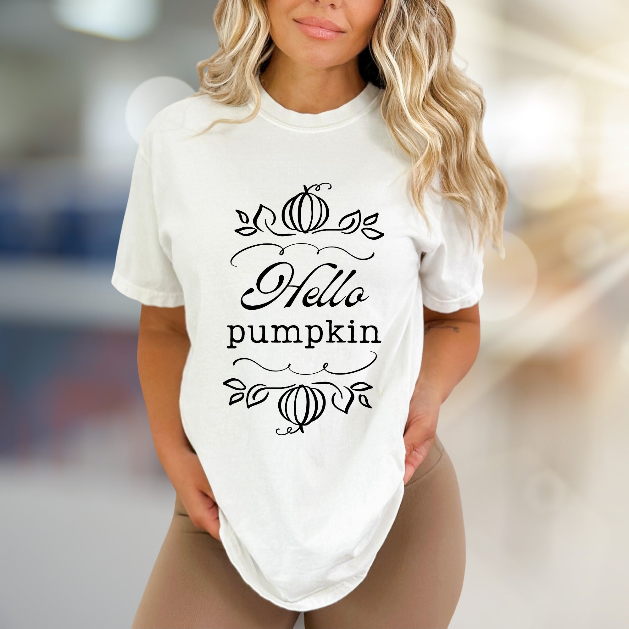 "Hello Pumpkin" Autumnal Graphic Tee, a Cozy Seasonal Pick for Fall Enthusiasts