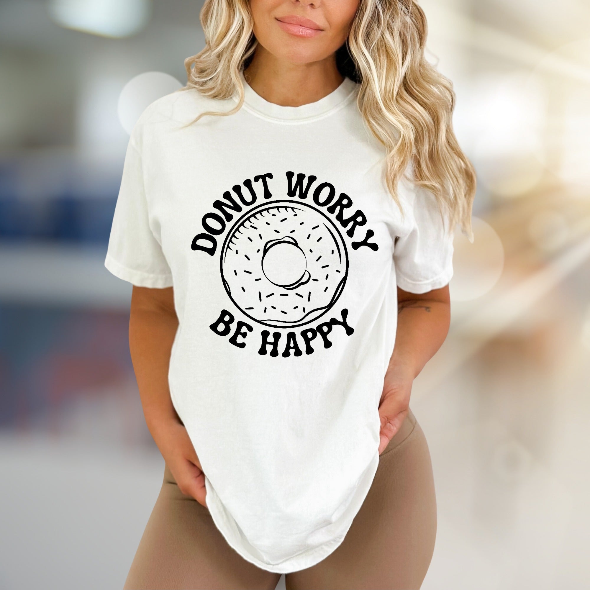 "Donut Worry Be Happy" Donut Graphic Tee, a Sweet Treat Pick for Optimists