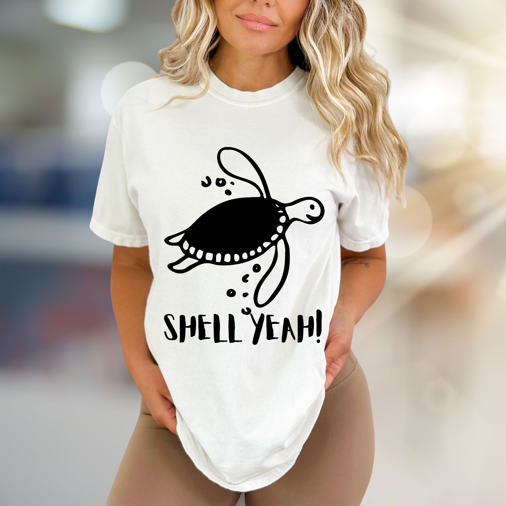 "SHELL YEAH!" Cheerful Sea Turtle Graphic Tee, a Nature-Loving Pick for Ocean Enthusiasts