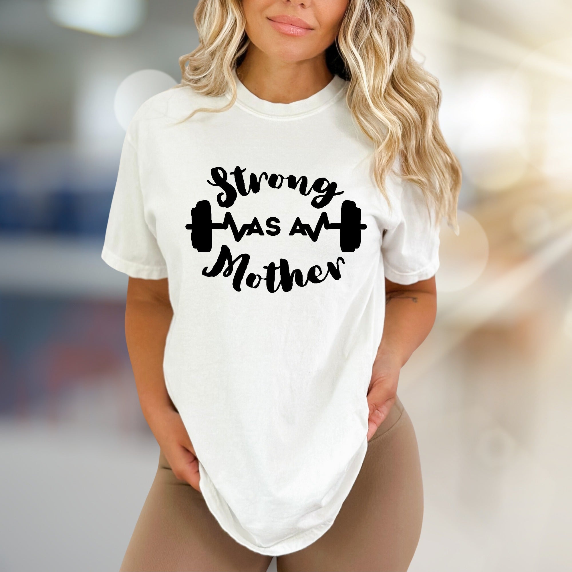 "Strong As A Mother" Fitness Graphic Tee, A Empowering Pick for Moms