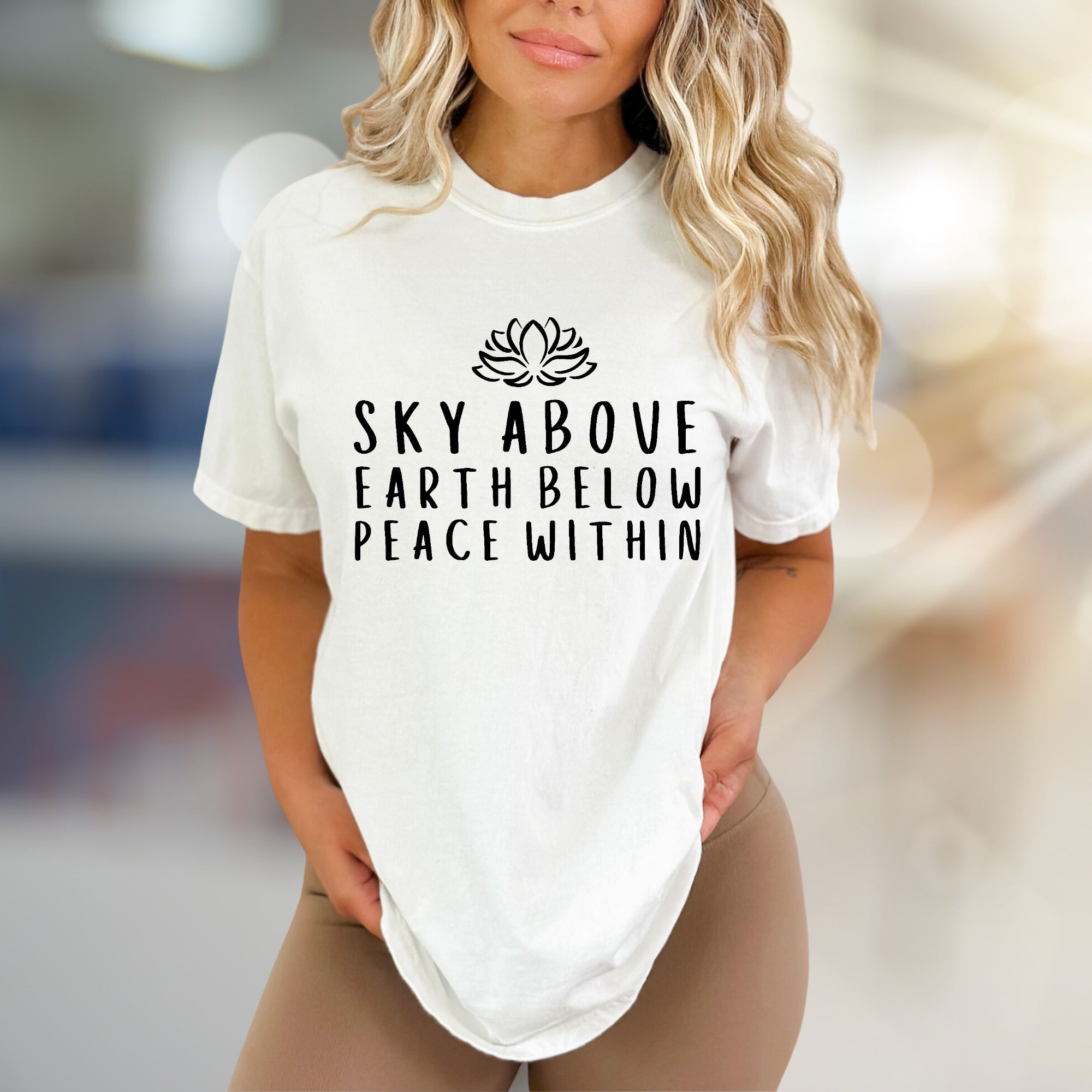 Sky Above Earth Below Peace Within Lotus Graphic Tee, A Spiritual Meditation Pick for Yoga Enthusiasts