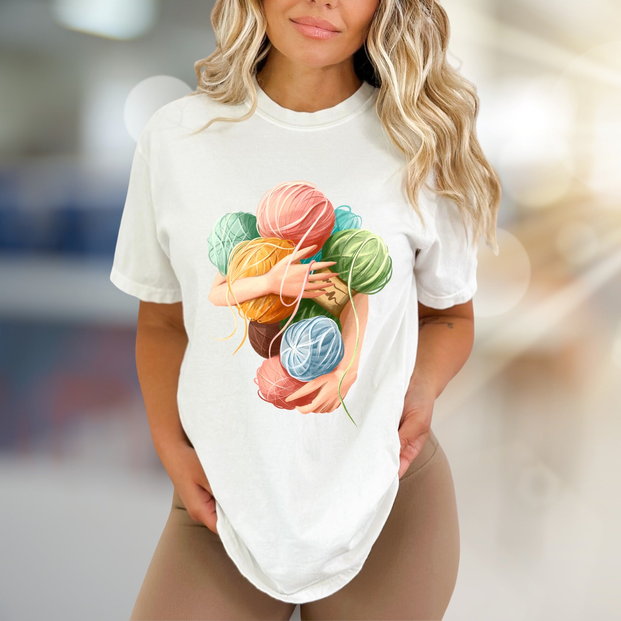 Hugging Yarn Balls Graphic Tee, A Crafty Pick for Makers
