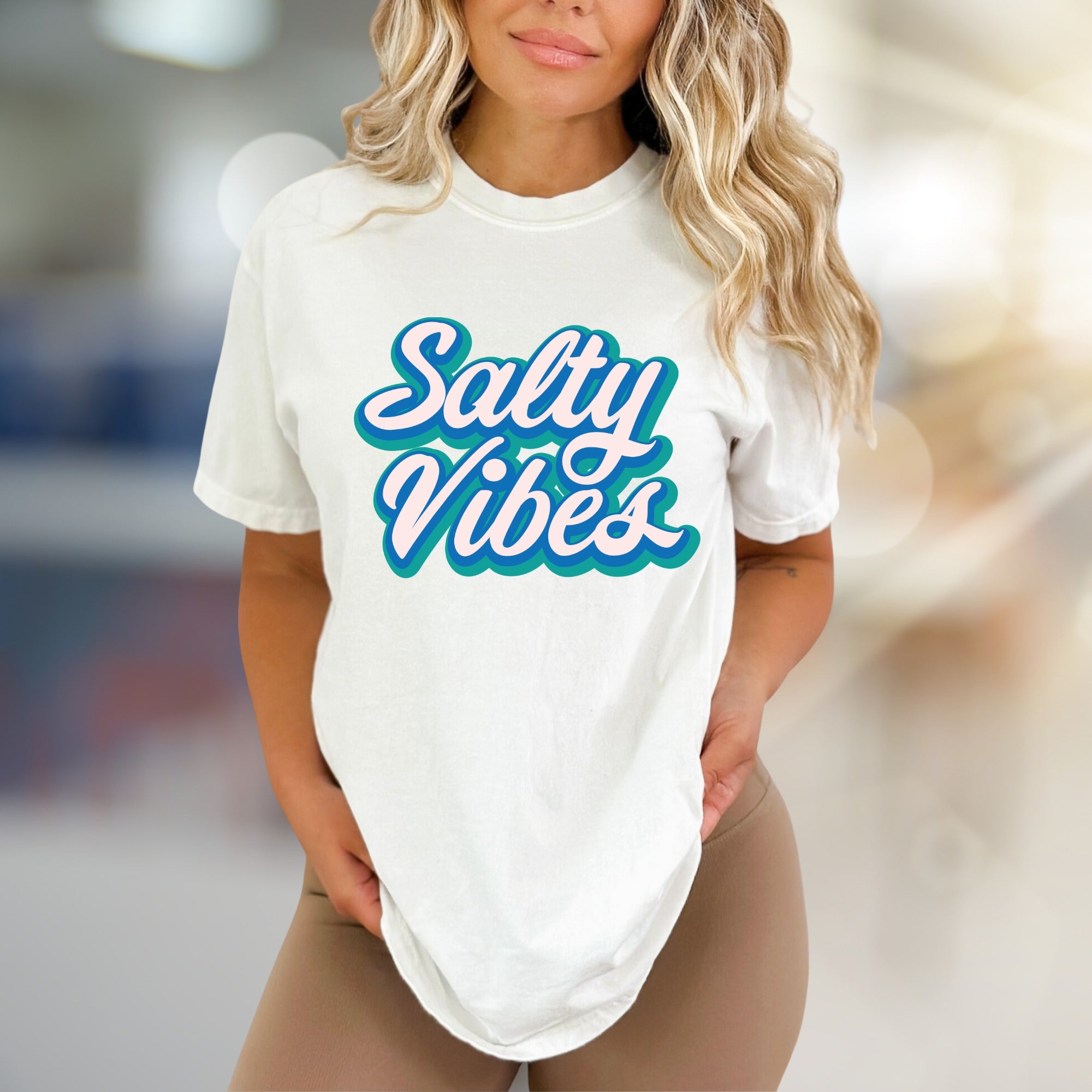 "Salty Vibes" Retro Summer Graphic Tee, a Beachy Pick for Free Spirits