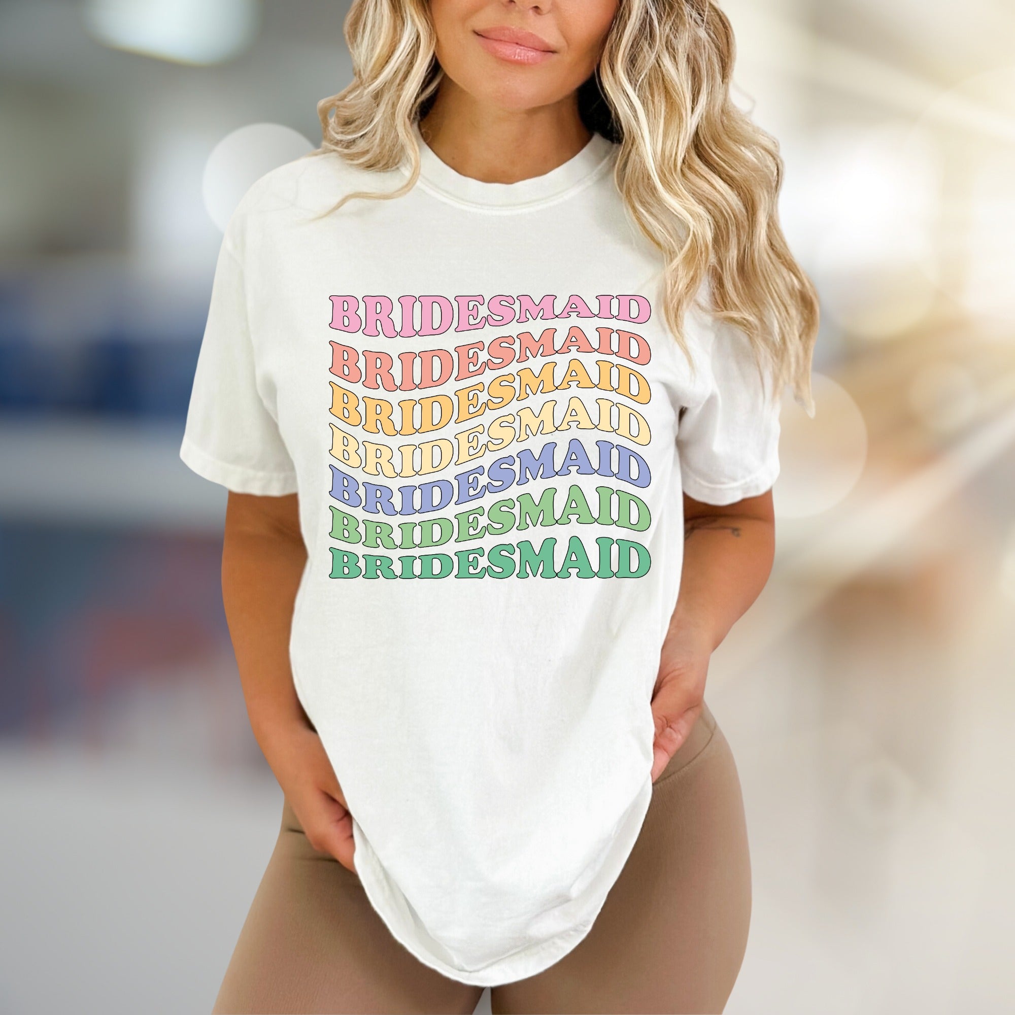 “Bridesmaid” Wavy Text Graphic Tee, a Bachelorette Party Pick for the Bridal Squad