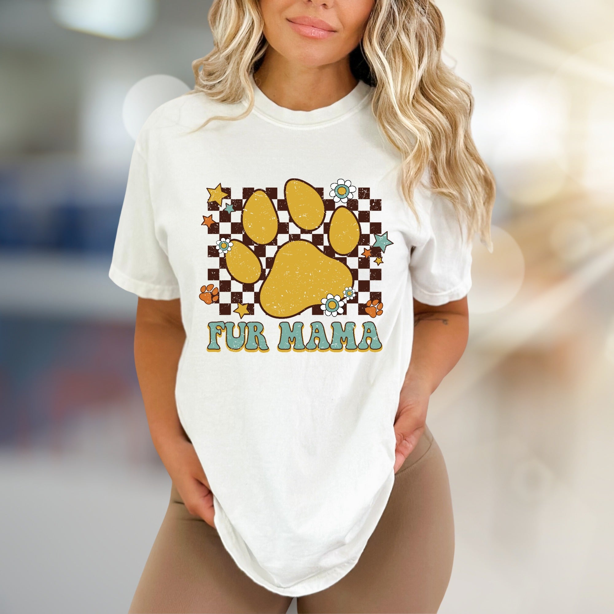 "Fur Mama" Retro Paw Print Graphic Tee, a Pet Lover's Bohemian Pick
