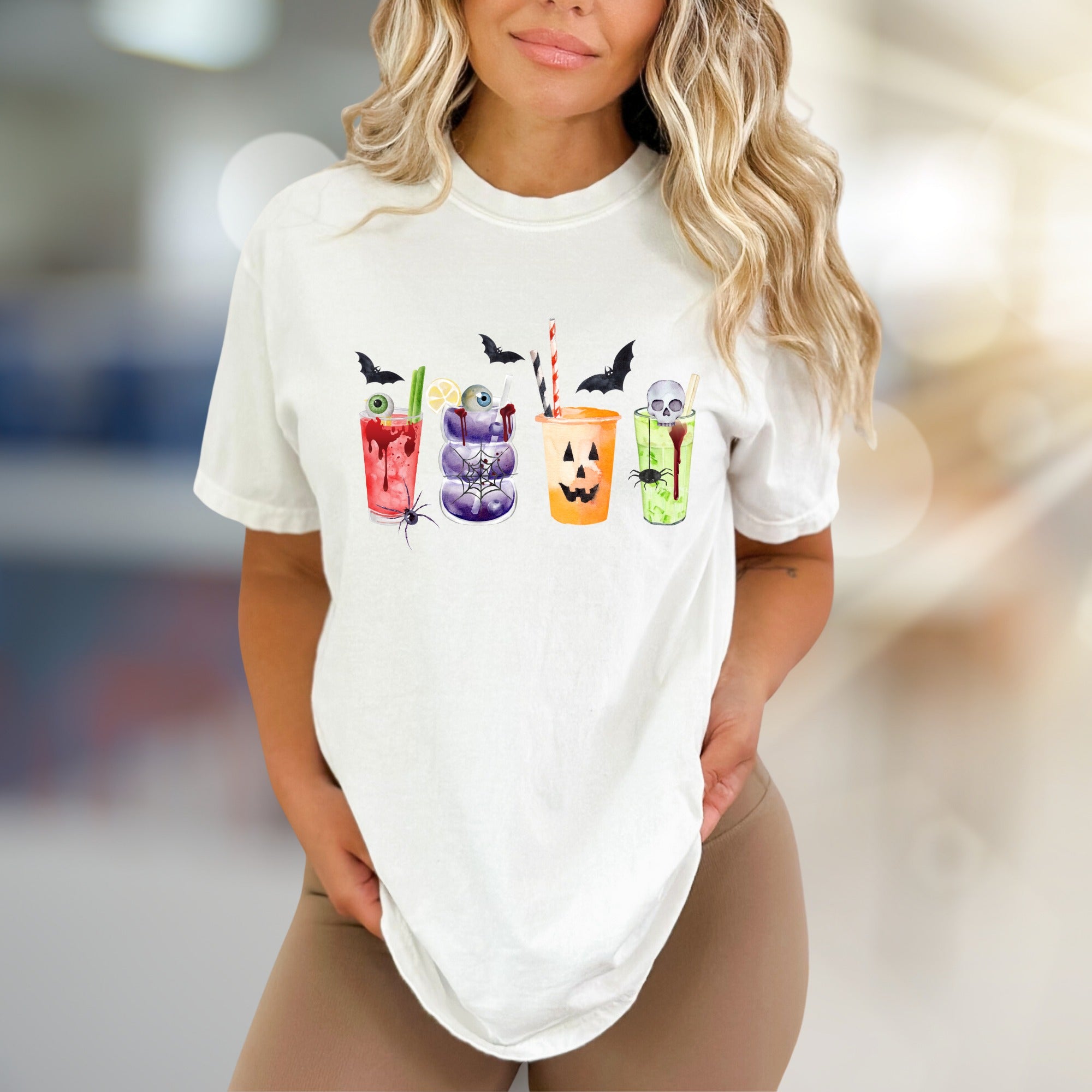 Spooky Sips Halloween Graphic Tee, A Creepy Cocktail Pick for Enthusiasts