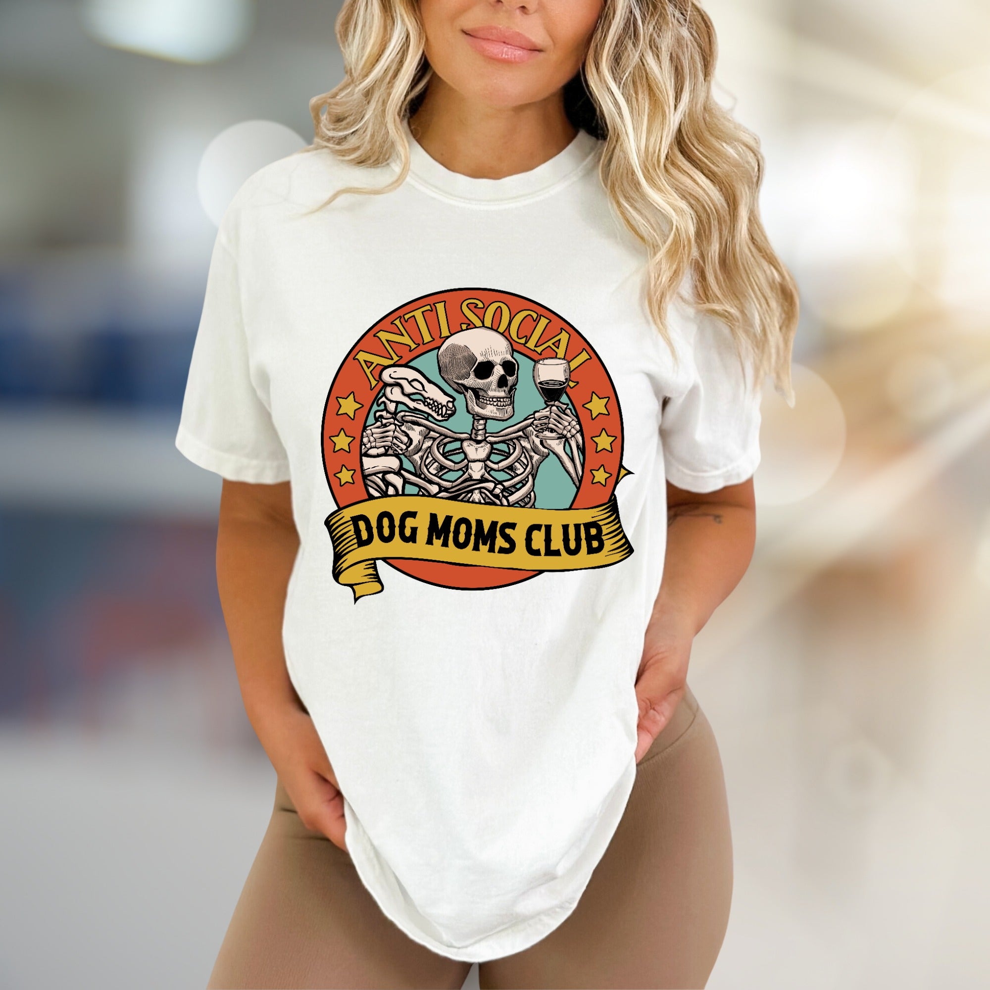 "Anti Social Dog Moms Club" Skeleton Graphic Tee, a Witty Pick for Dog Lovers