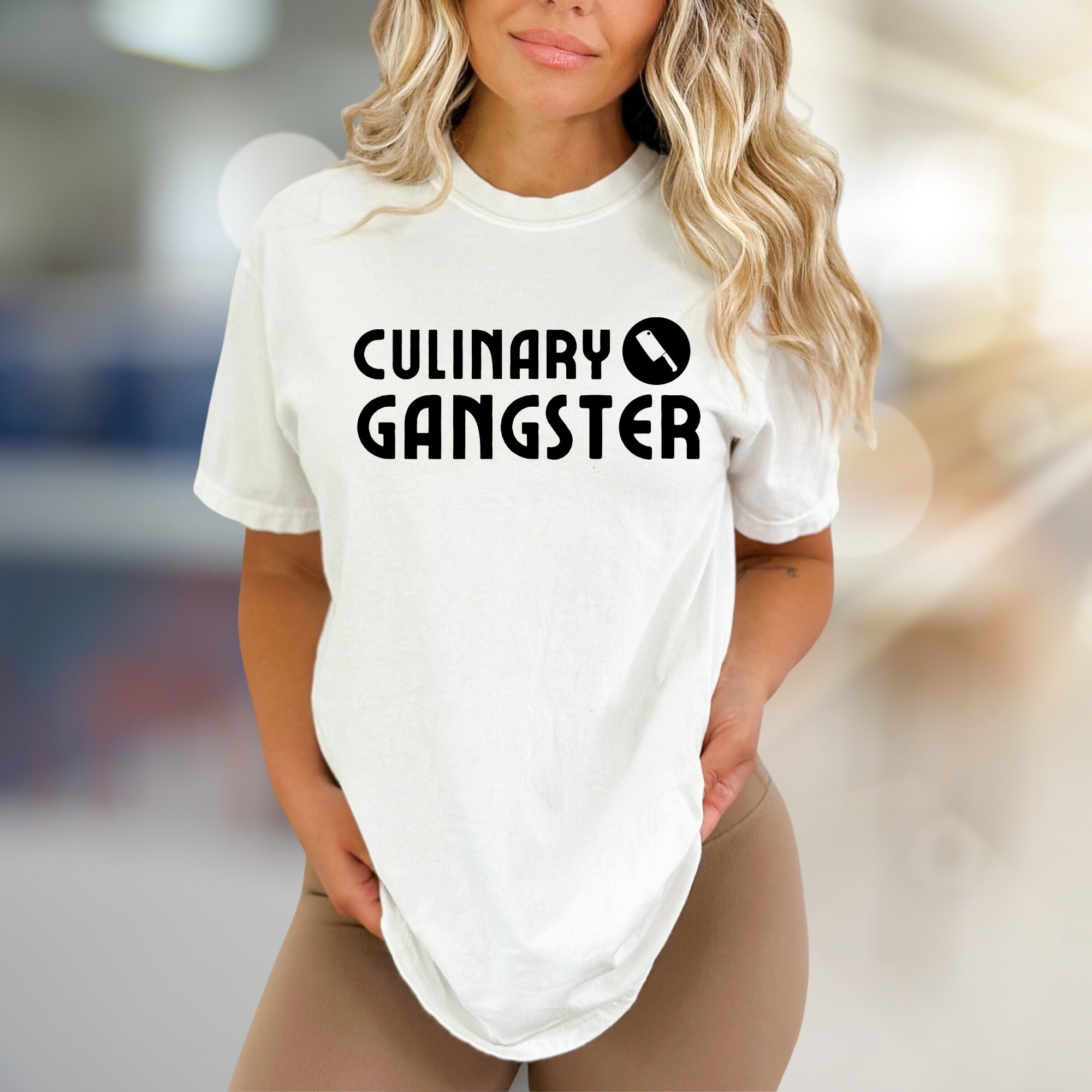 "Culinary Gangster" Chef Knife Graphic Tee, a Foodie Pick for Kitchen Enthusiasts