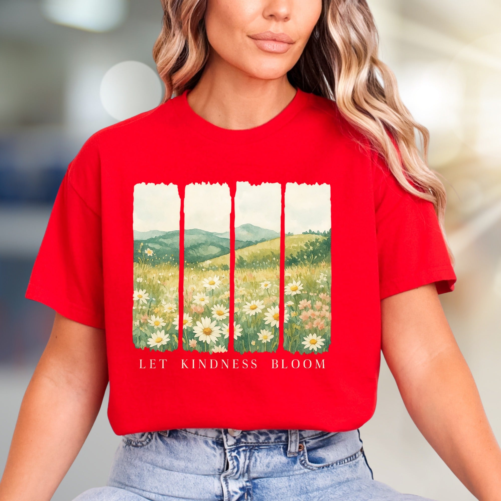 "Let Kindness Bloom" Meadow Graphic Tee, a Nature-Inspired Pick for Uplifters