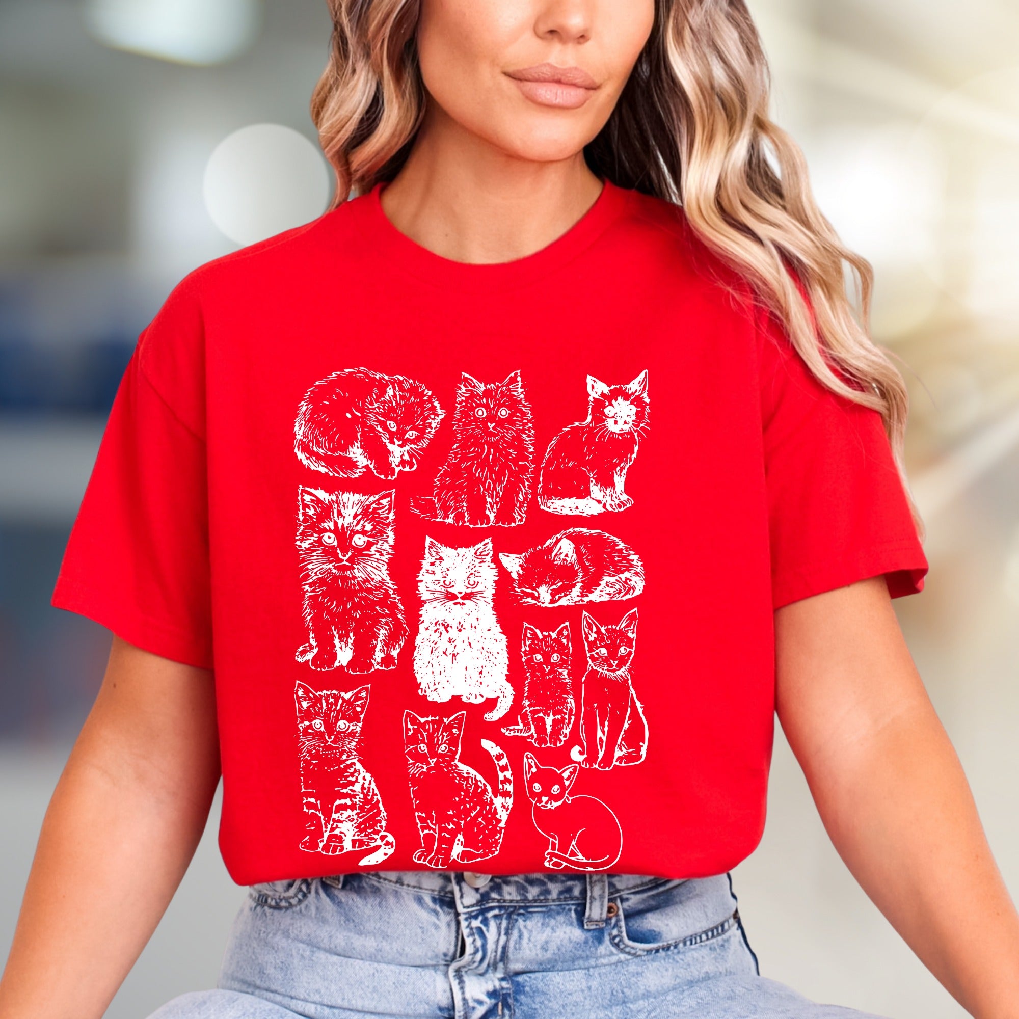 Charming Cat Sketches Graphic Tee, a Feline Lover's Artful Pick