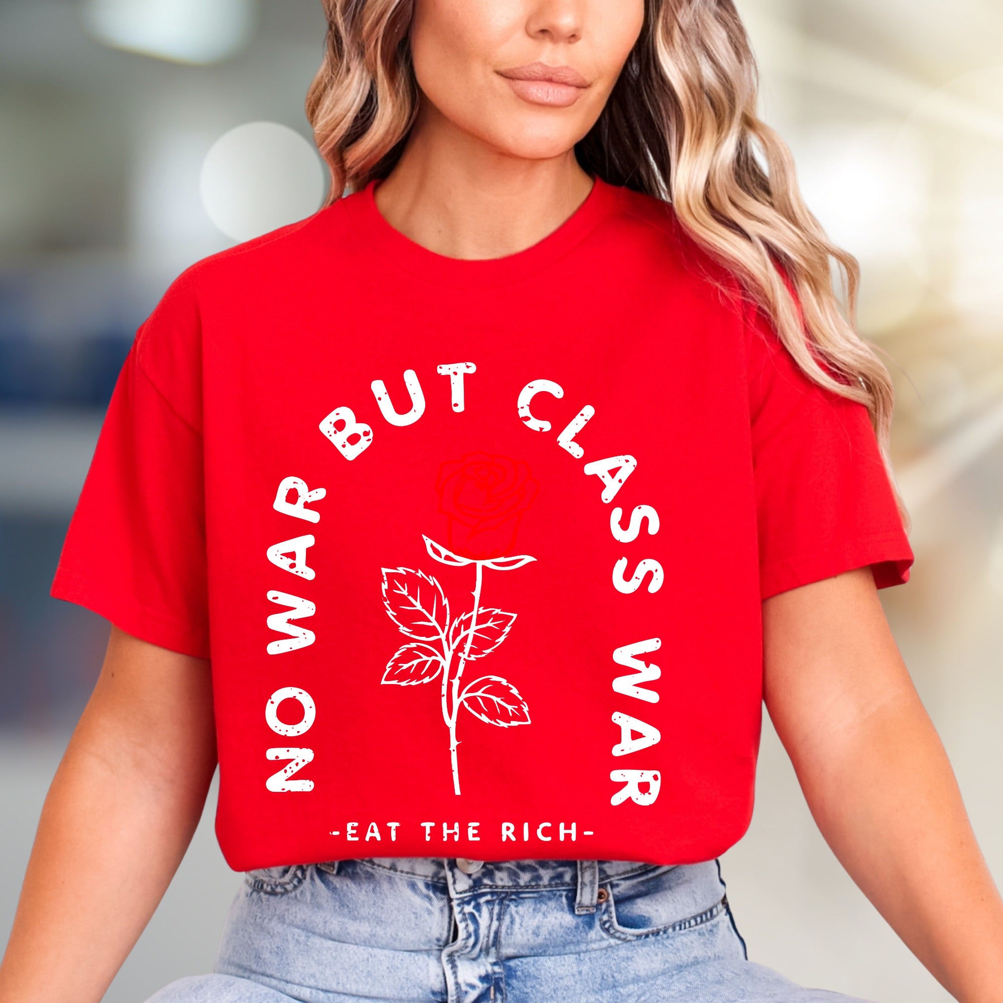 "NO WAR BUT CLASS WAR" Rose Graphic Tee, a Statement Pick for Activists
