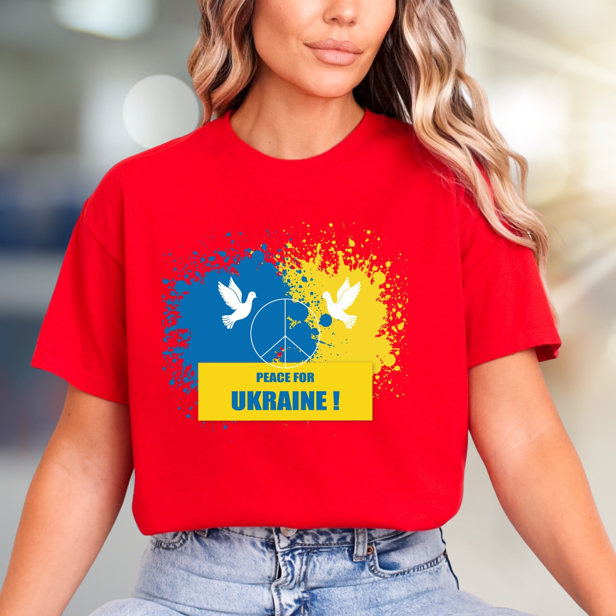 "Peace for Ukraine!" Splatter Peace Tee, a Statement Piece for Advocates