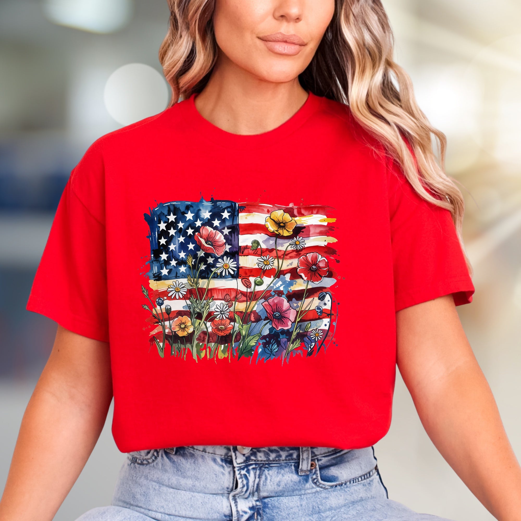 Floral America Graphic Tee, a Patriotic Art Pick for Everyone