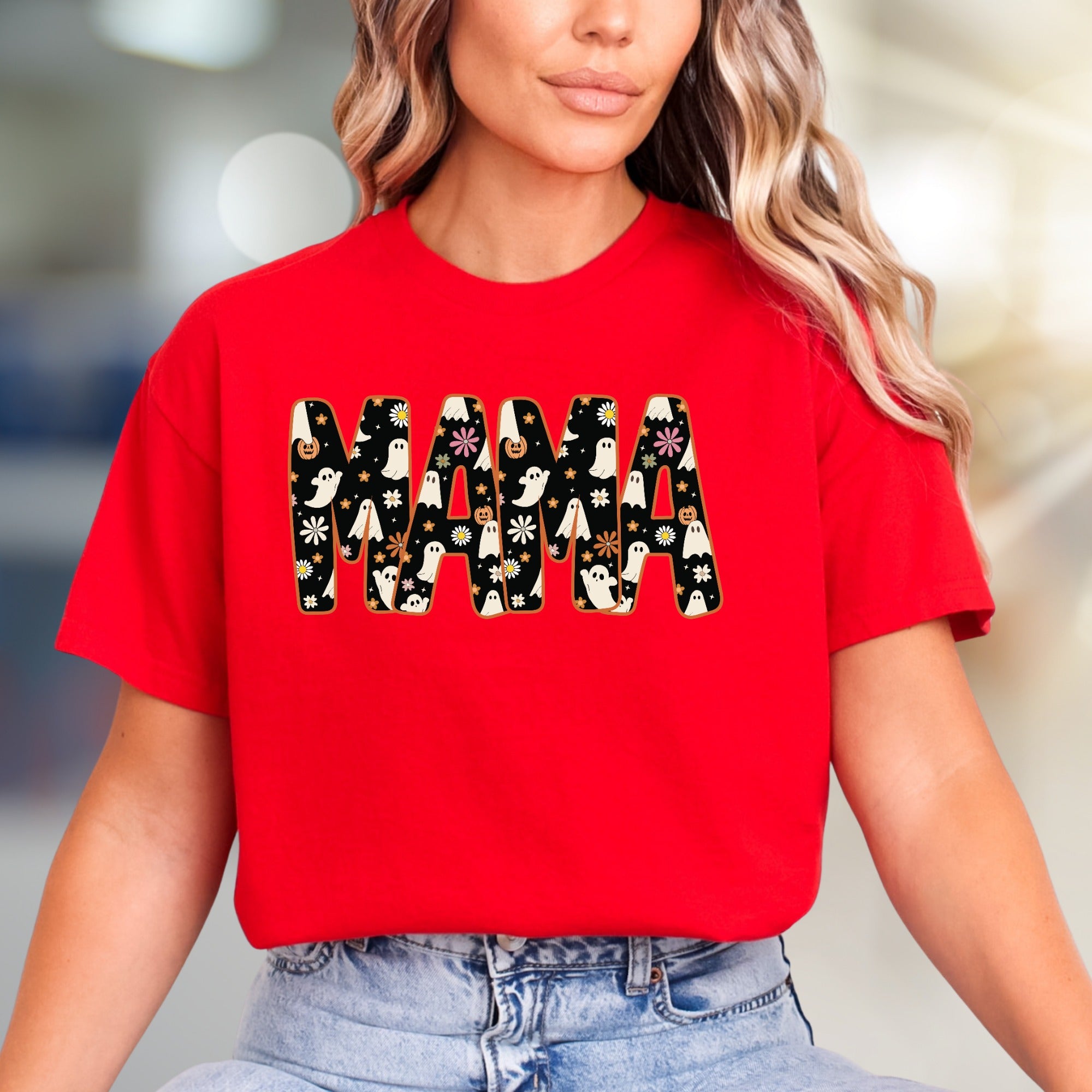 "MAMA" Spooky Floral Graphic Tee, a Retro-Spooky Pick for Halloween Lovers