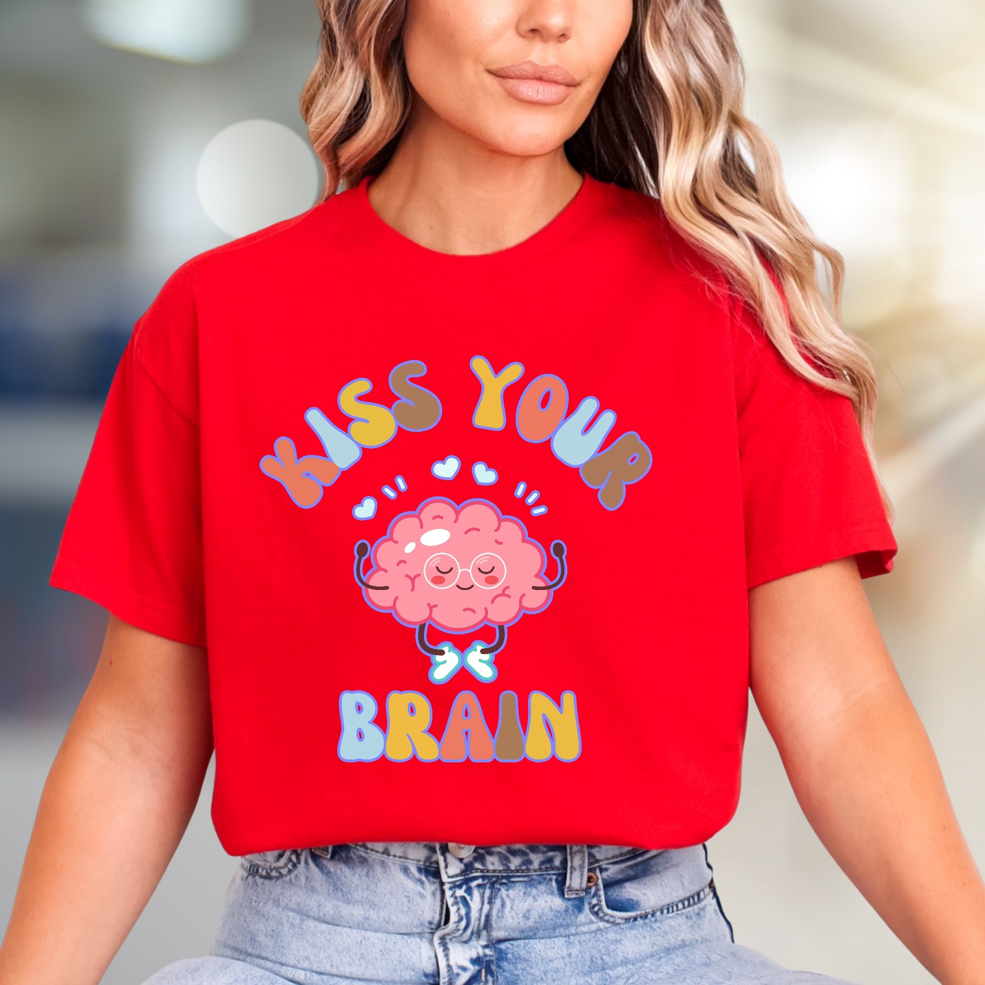 "Kiss Your Brain" Whimsical Brain Graphic Tee, a Self-Care Pick for Everyone
