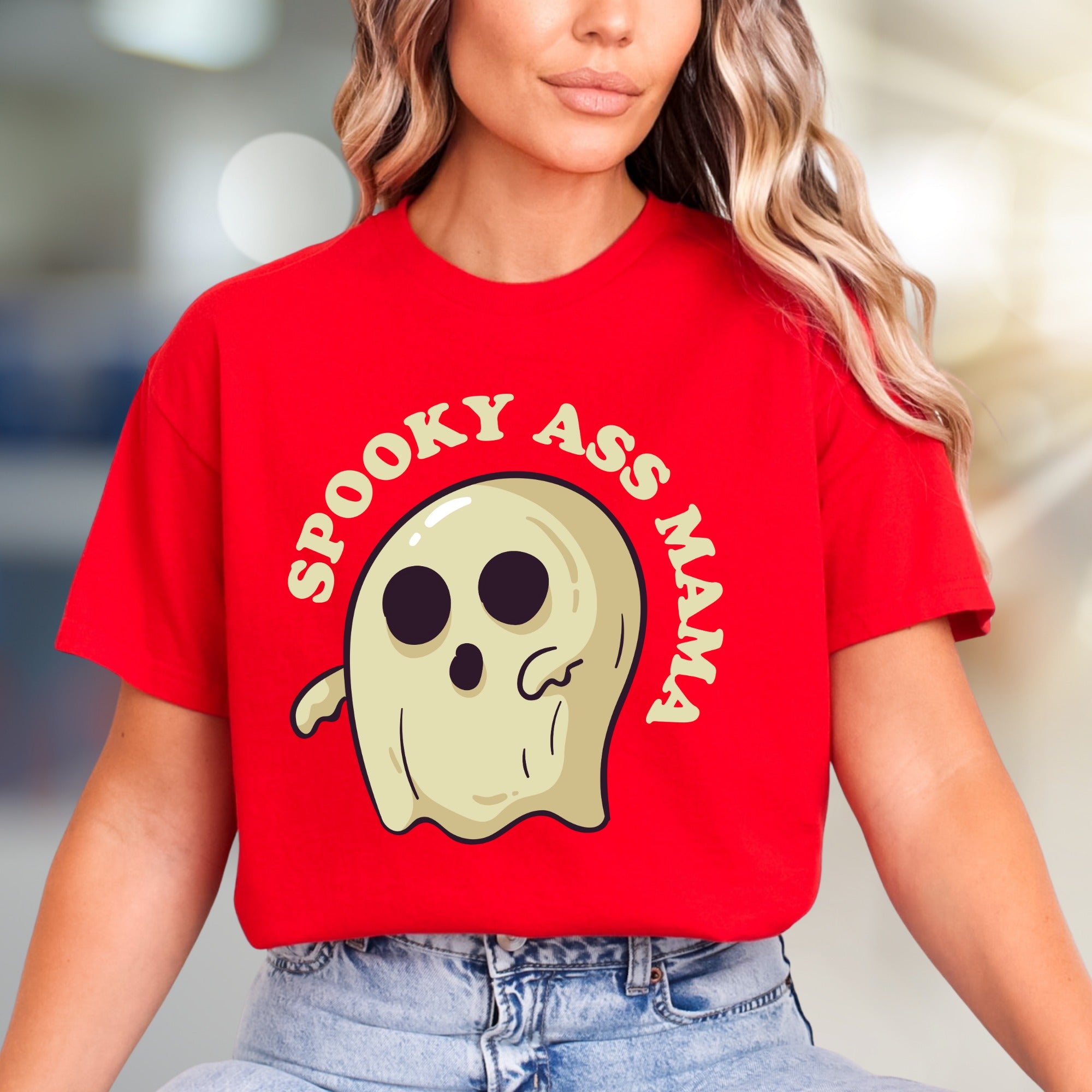 "SPOOKY ASS MAMA" Ghost Graphic Tee, a Quirky Halloween Pick for Moms
