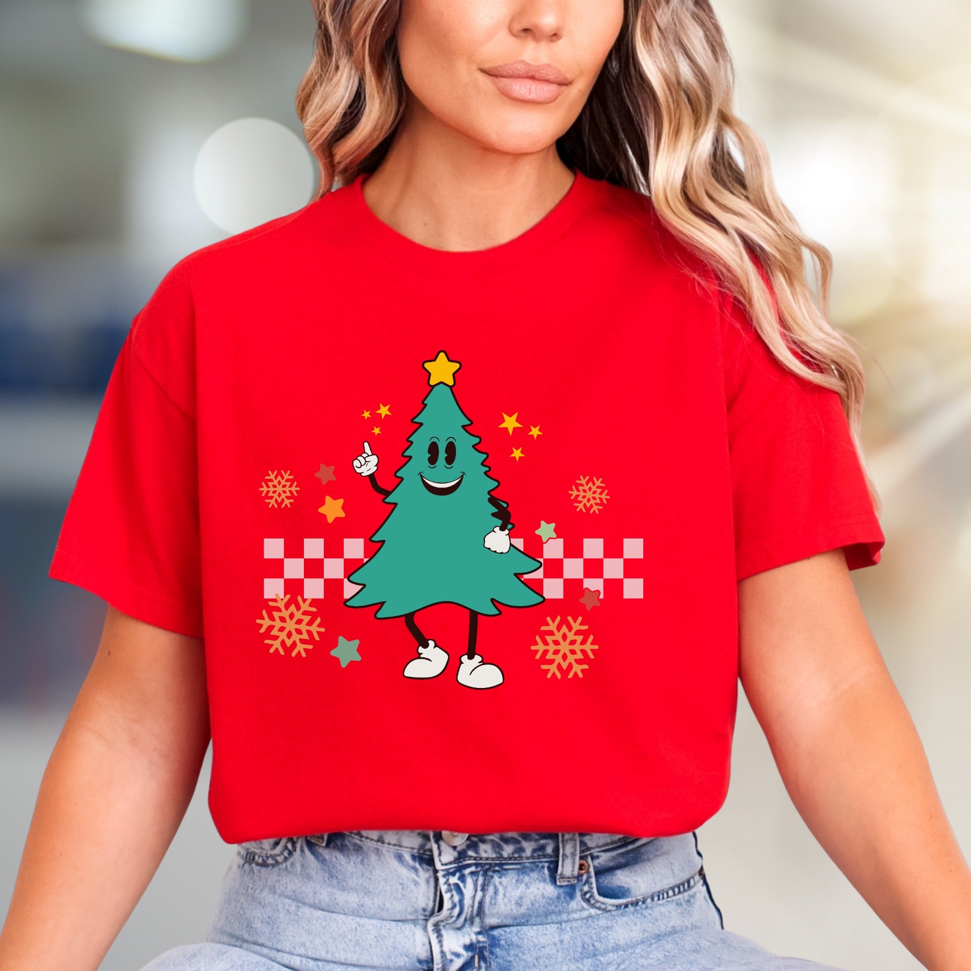 Retro Christmas Tree Graphic Tee, a Whimsical Holiday Pick for Fun-Lovers