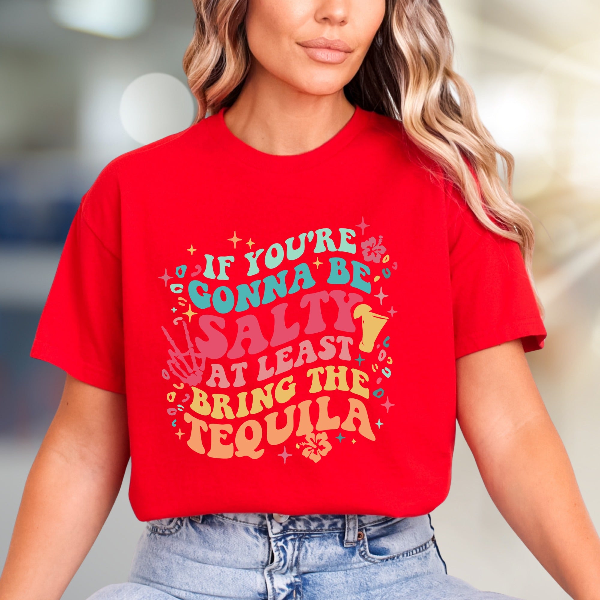 "If You're Gonna Be Salty At Least Bring The Tequila" Retro Graphic Tee, a Party Pick for Fun-Lovers