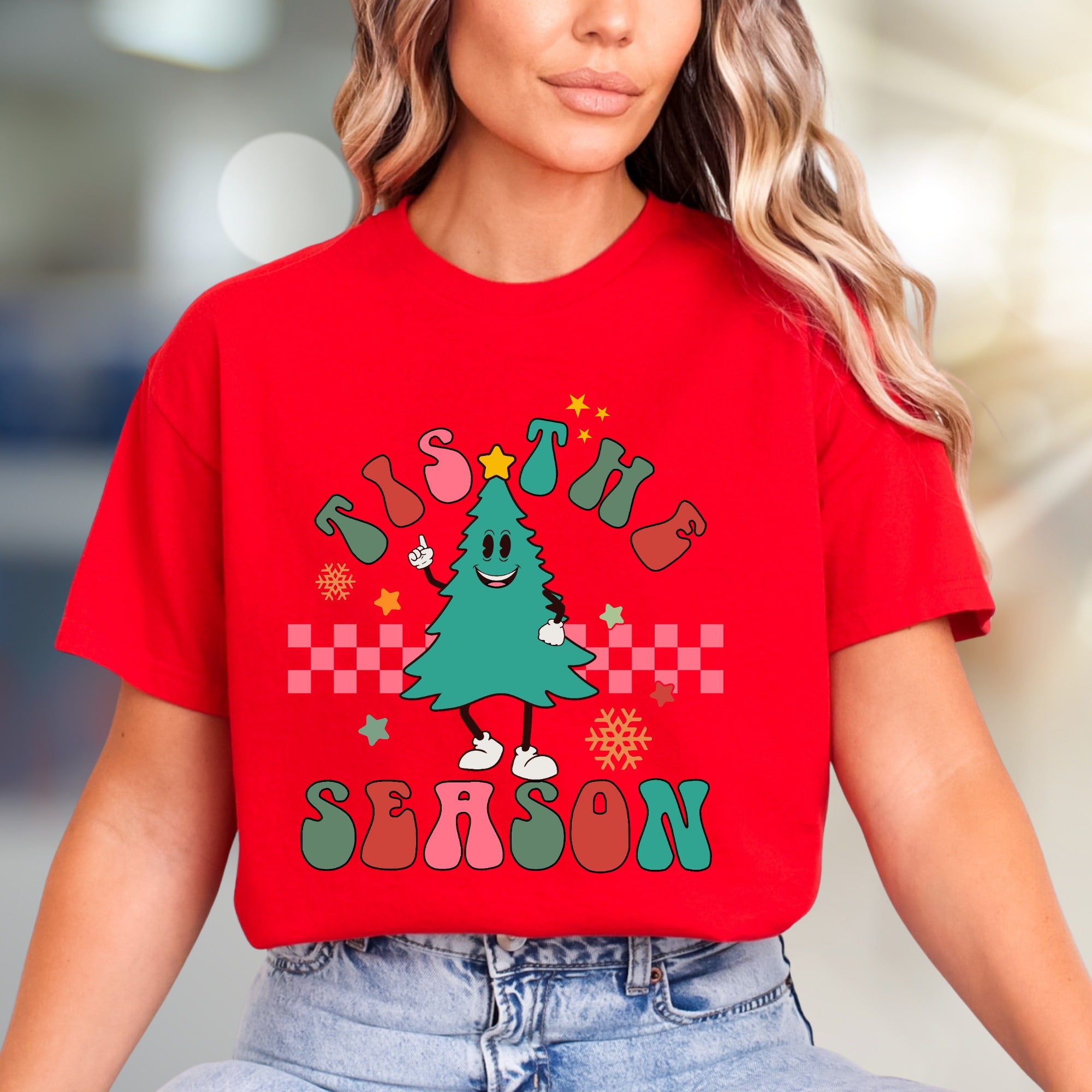 "Tis The Season" Retro Christmas Tree Graphic Tee, a Festive Holiday Pick for Enthusiasts