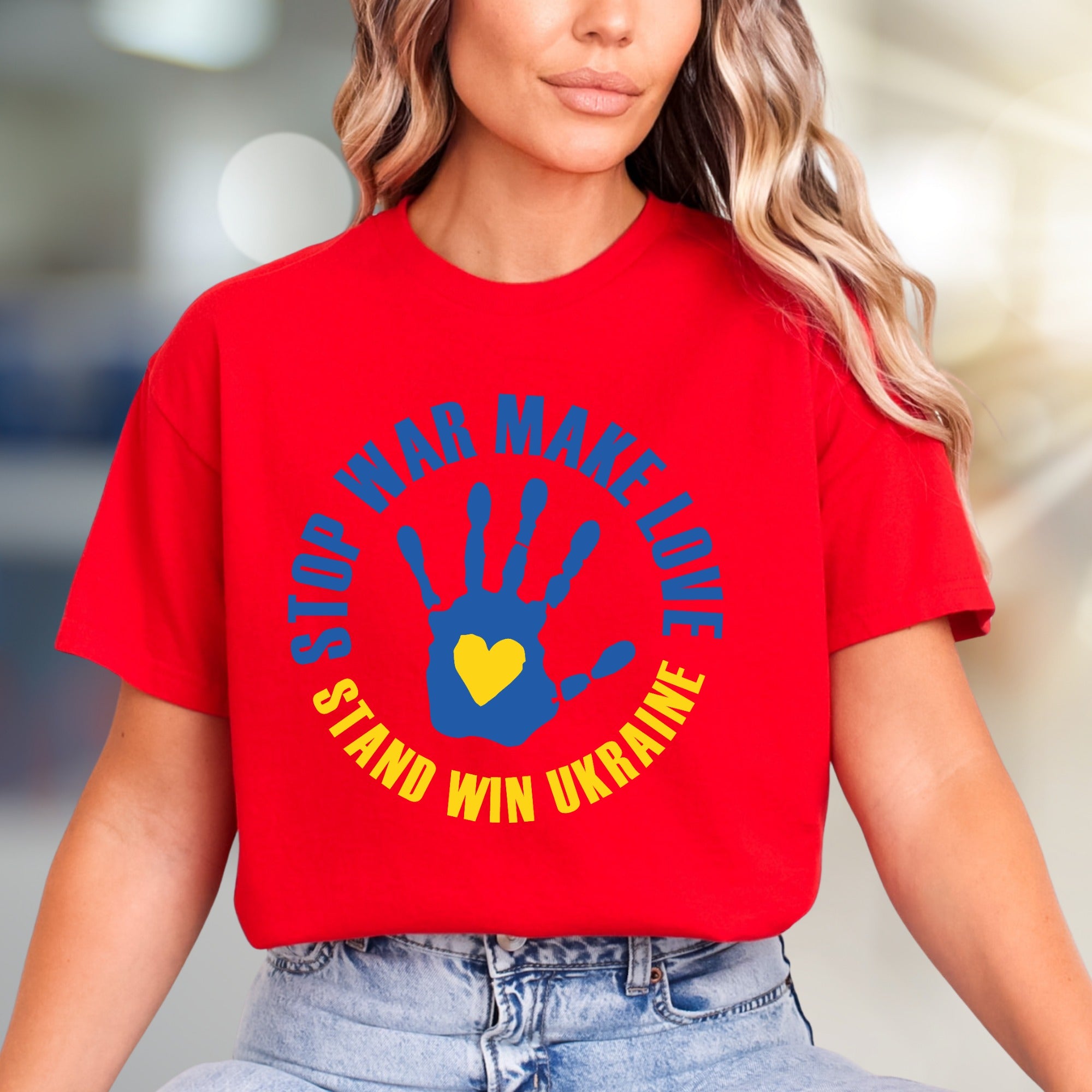 "STOP WAR MAKE LOVE STAND WIN UKRAINE" Solidarity Graphic Tee, a Statement Piece for Advocates