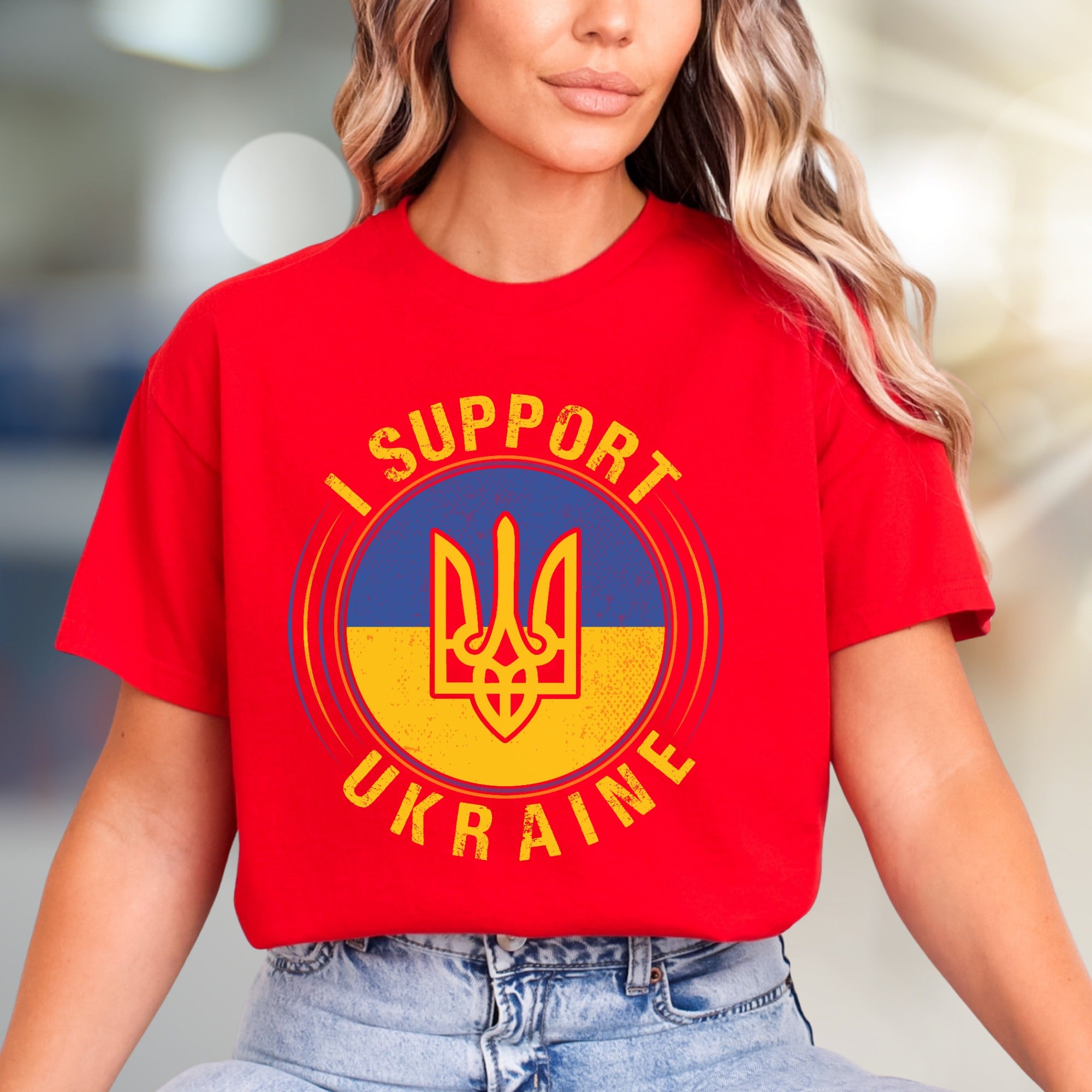 "I Support Ukraine" Emblem Graphic Tee, A Patriotic Statement for Advocates