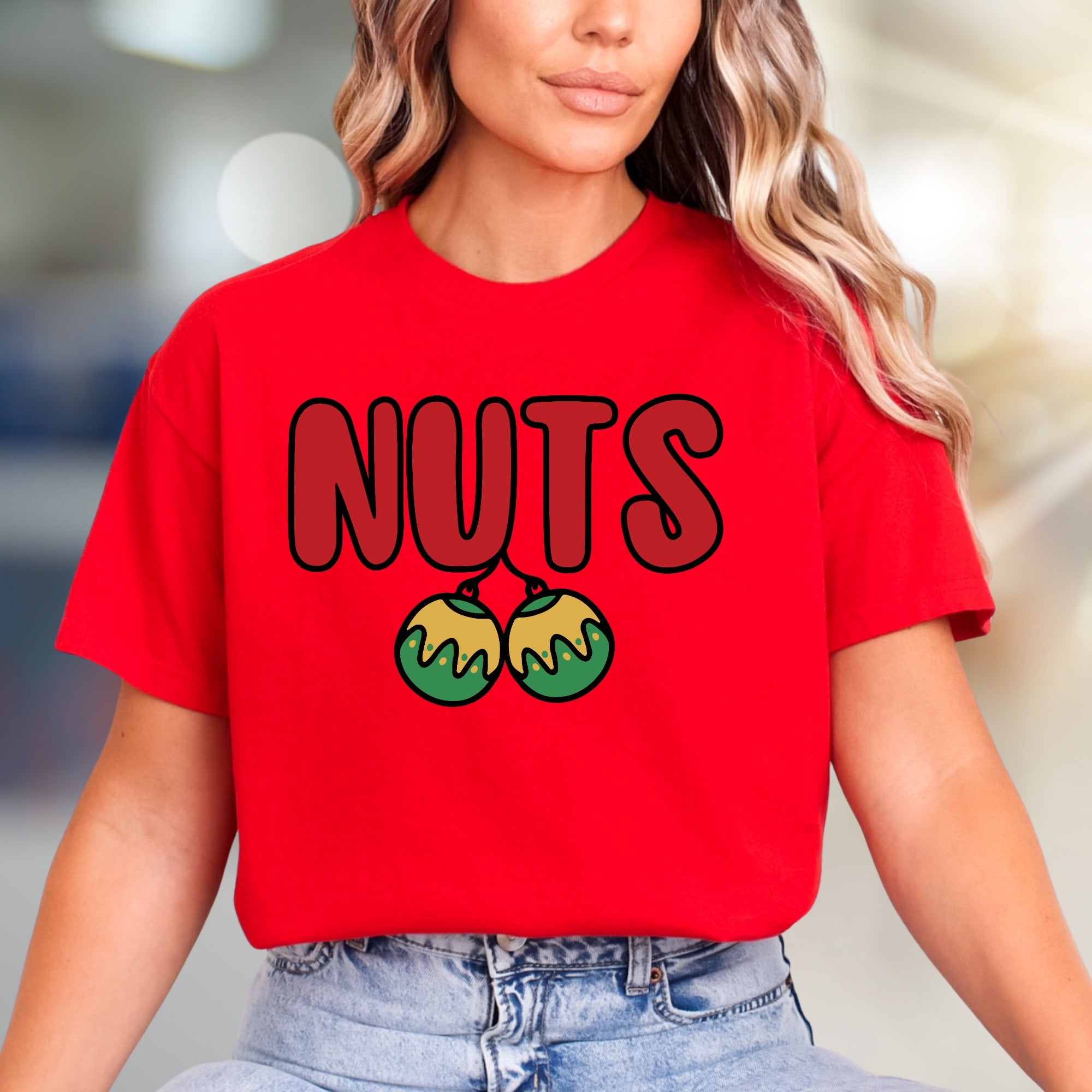 "NUTS" Holiday Balls Graphic Tee, a Festive Pick for Humor Enthusiasts