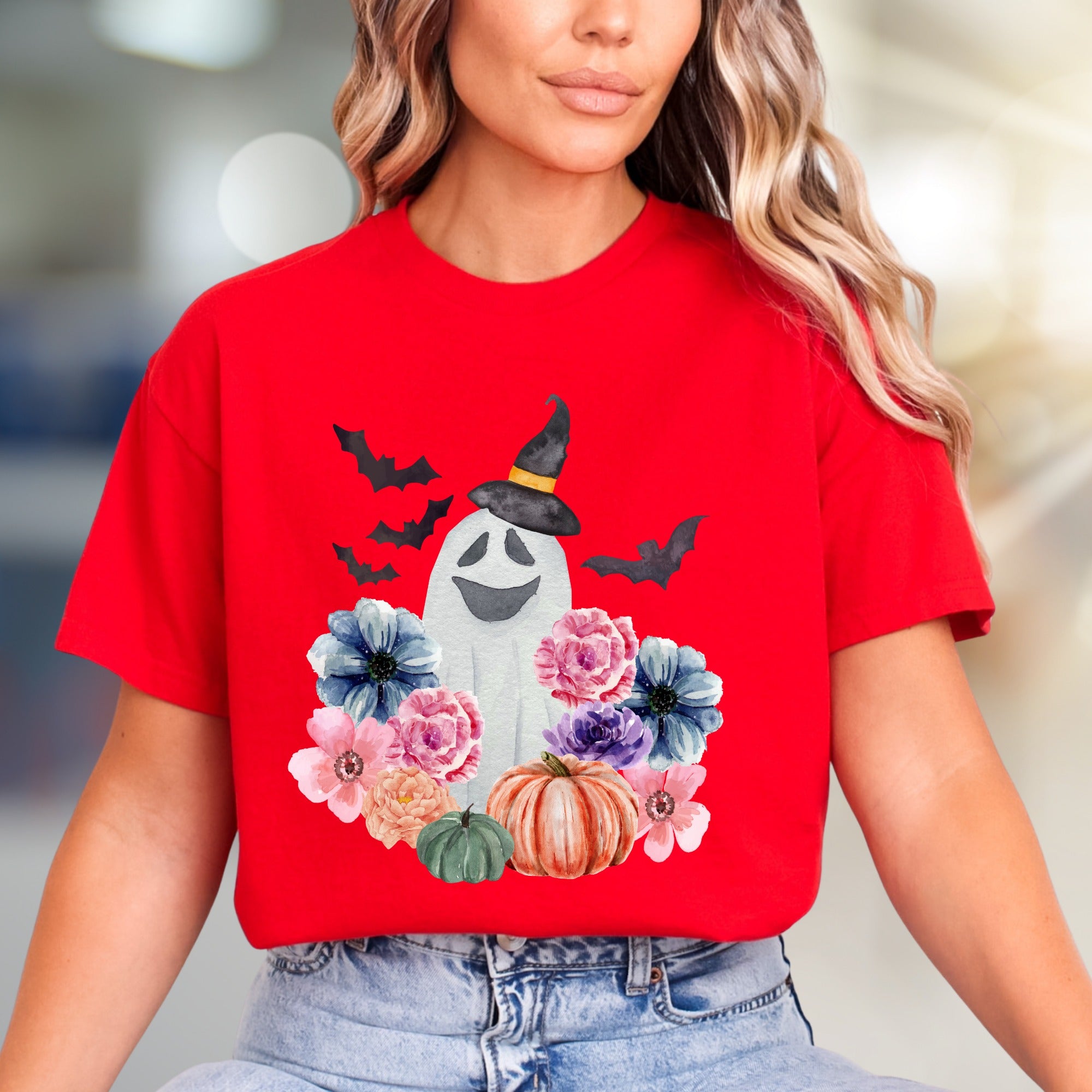 Witch Ghost & Floral Vibes Graphic Tee, a Spooky-Chic Pick for Halloween Lovers