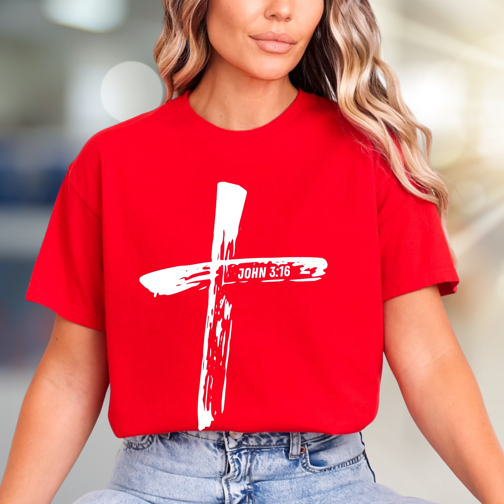 "JOHN 3:16" Brushstroke Cross Graphic Tee, a Faith-Inspired Pick for Believers