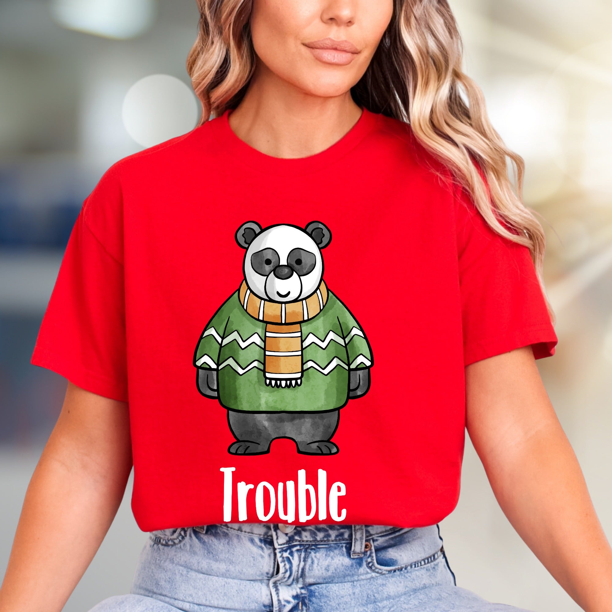 "Trouble" Panda Graphic Tee, a Playful Animal Design for Fun Lovers