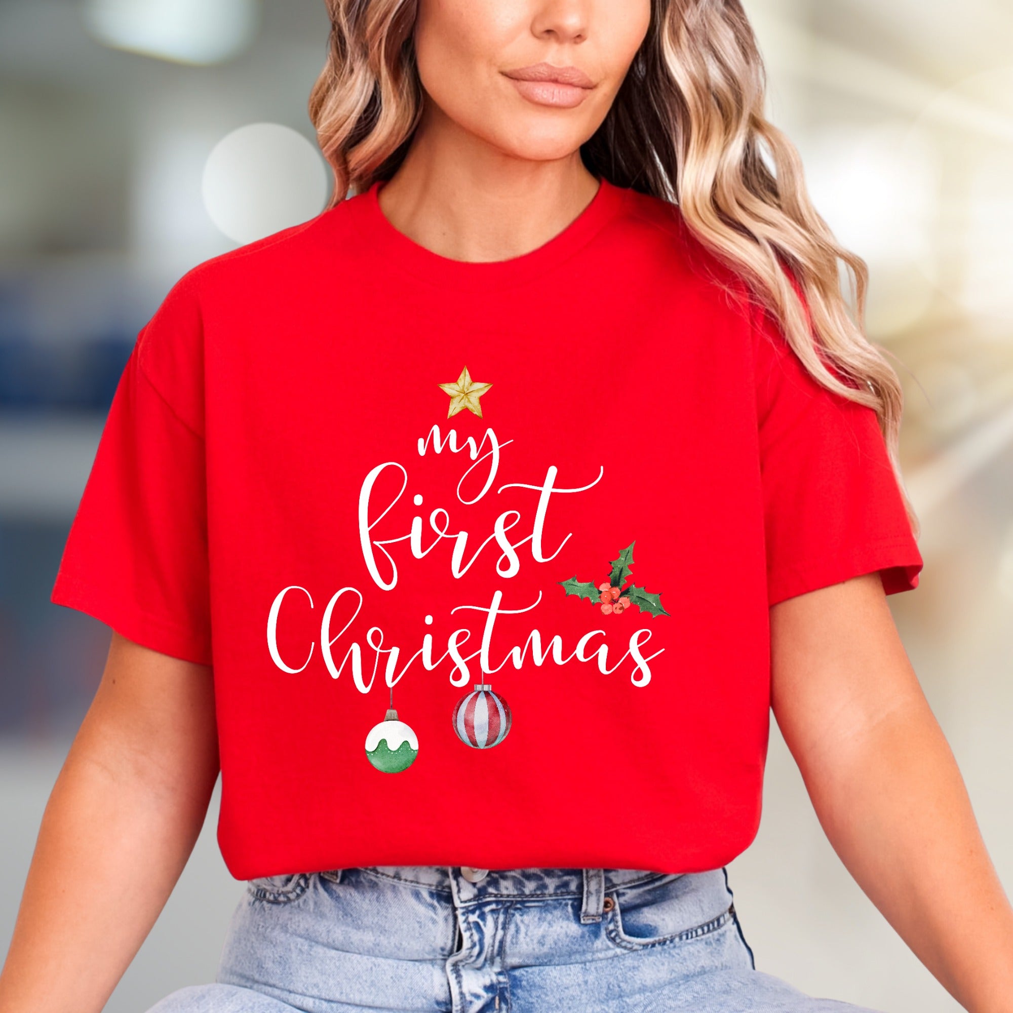 "my first Christmas" Festive Graphic Tee, a Heartwarming Pick for New Parents