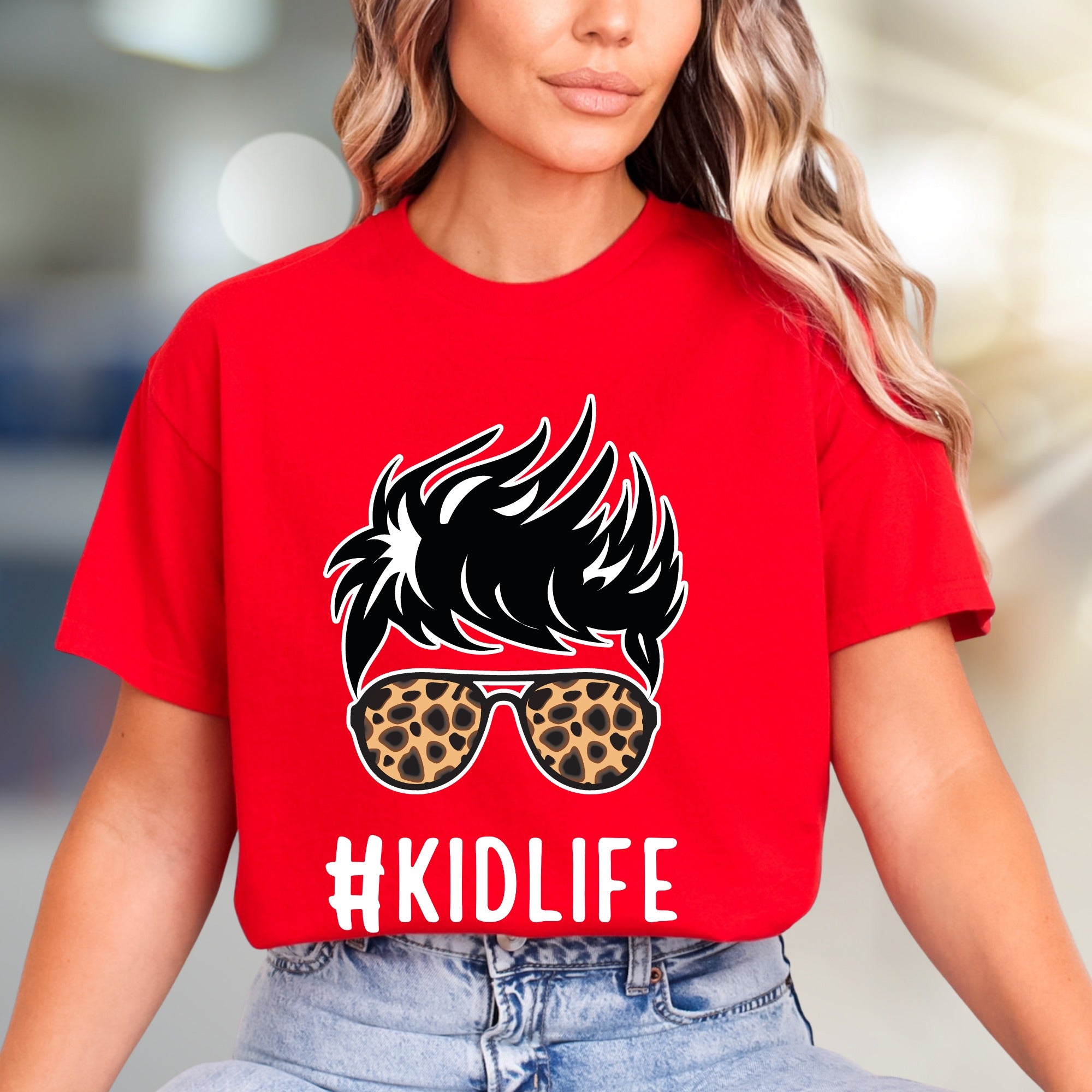 #KIDLIFE Messy Hair Bun Leopard Sunglasses Graphic Tee, a Mom Life Pick for Parents