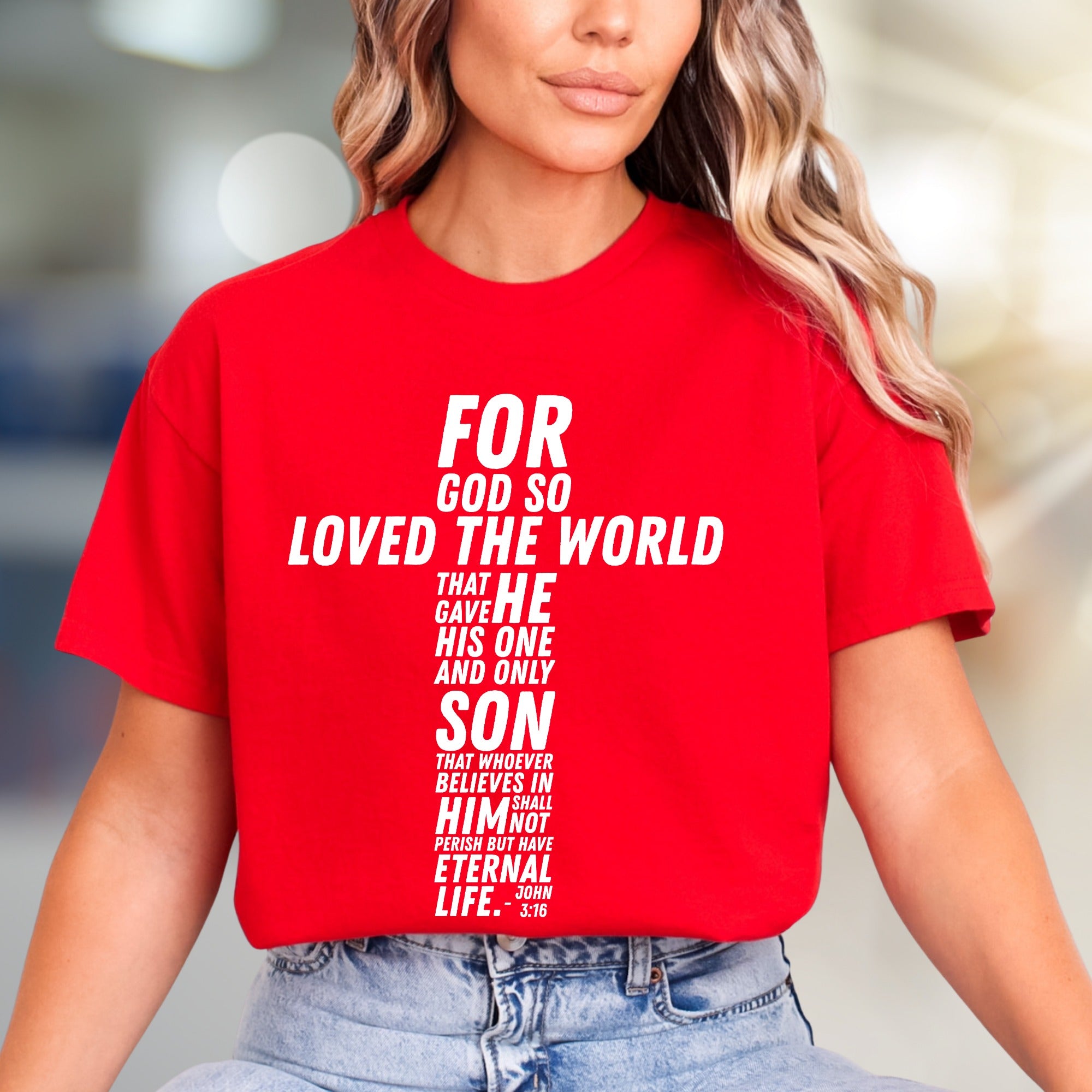"For God So Loved The World" Scripture Cross Graphic Tee, a Faith-Inspired Pick for Believers