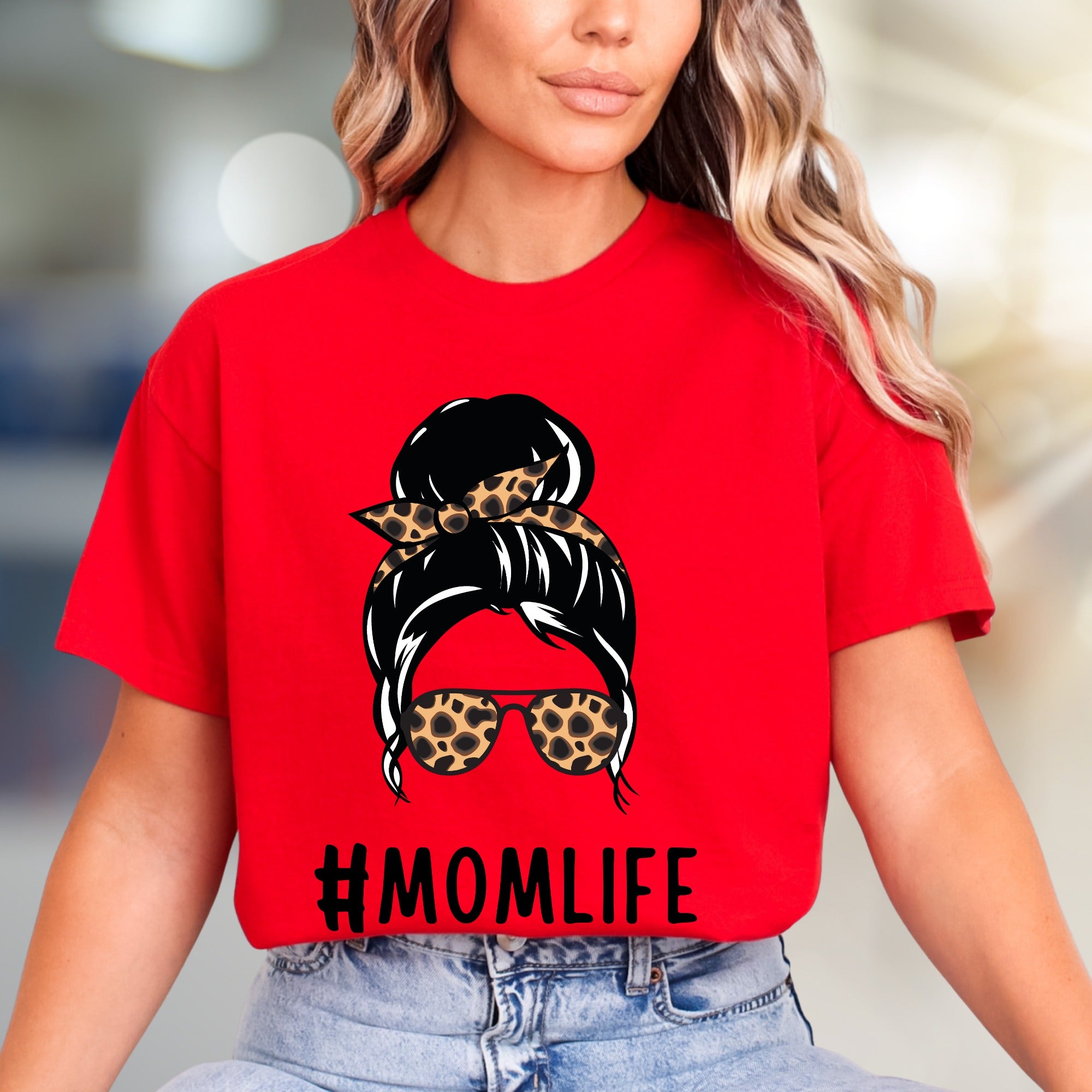 #MOMLIFE Messy Bun Leopard Graphic Tee, a Chic Mom-Life Pick for Everyday
