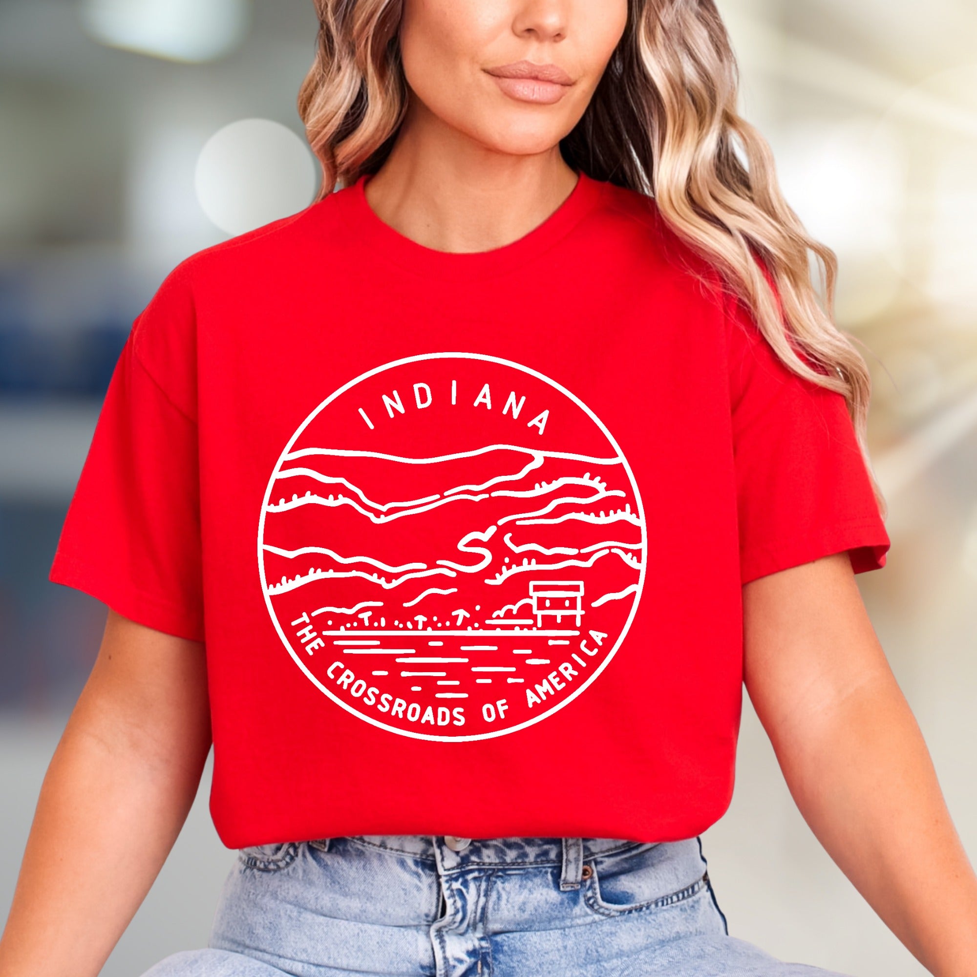 "Indiana The Crossroads of America" Retro Scenic Graphic Tee, a State Pride Pick for Travelers