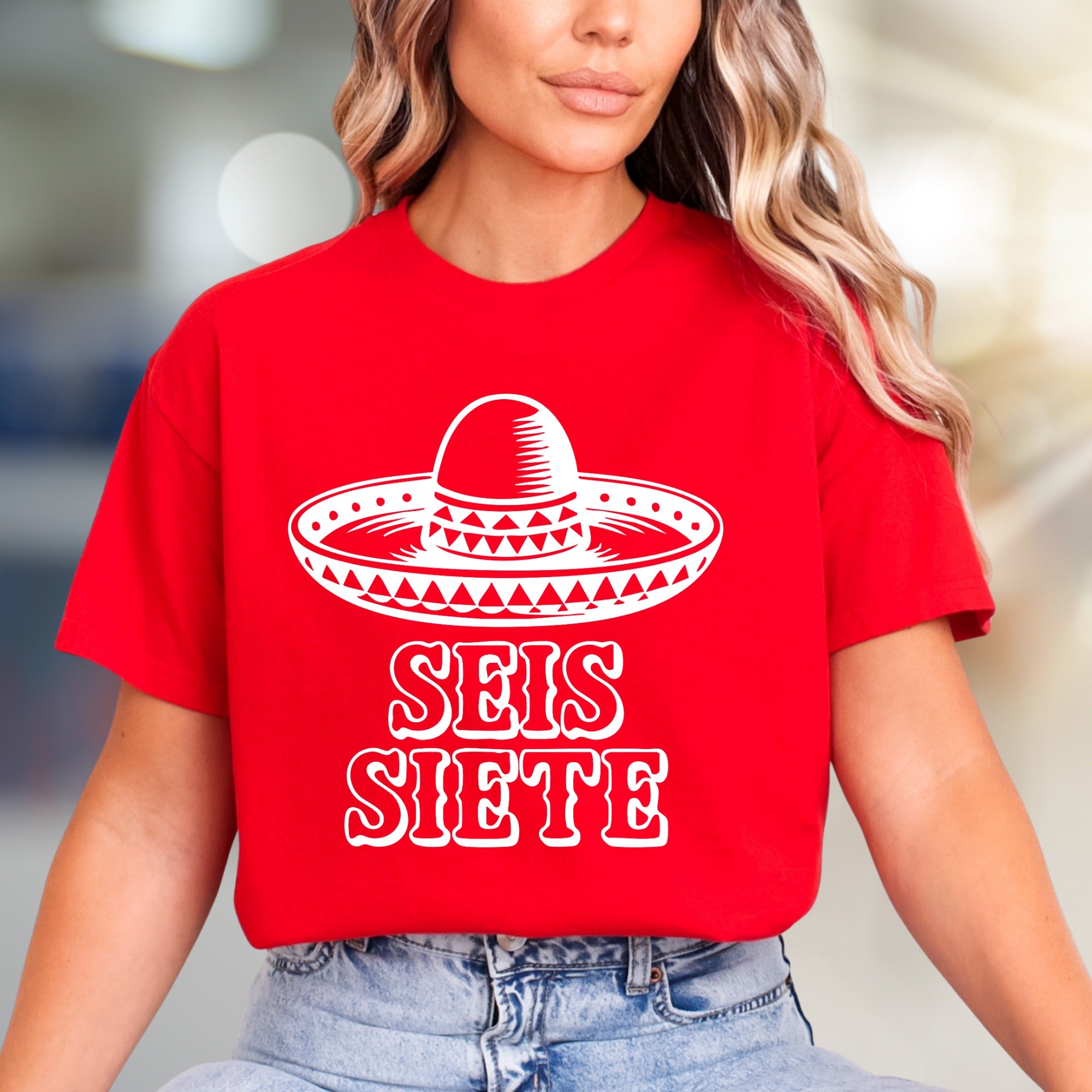 "SEIS SIETE" Sombrero Graphic Tee, a Festive Mexican Folk Pick for Celebrants