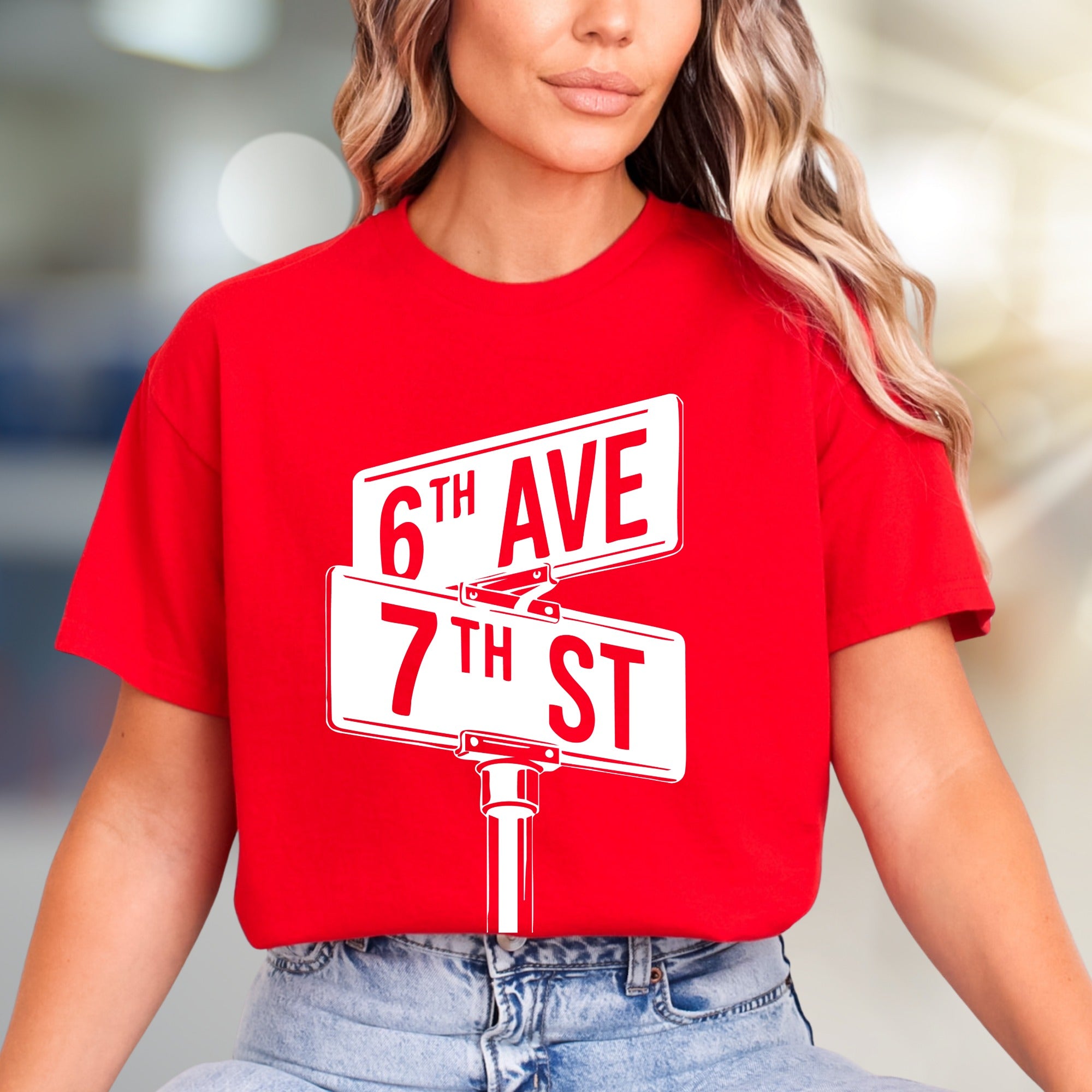 "6th Ave 7th St" NYC Street Sign Graphic Tee, a City Lover's Pick for Urban Explorers
