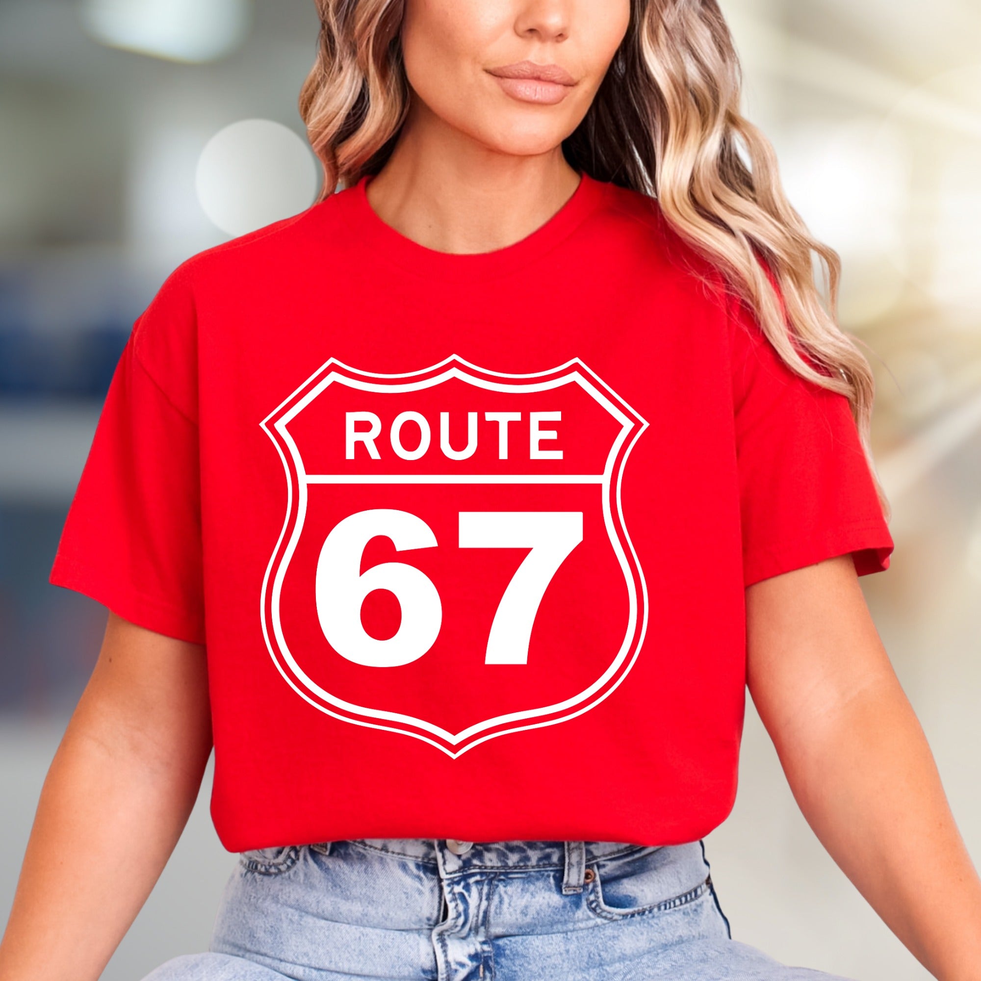 "Route 67" Highway Sign Graphic Tee, a Classic Road Trip Pick for Adventurers