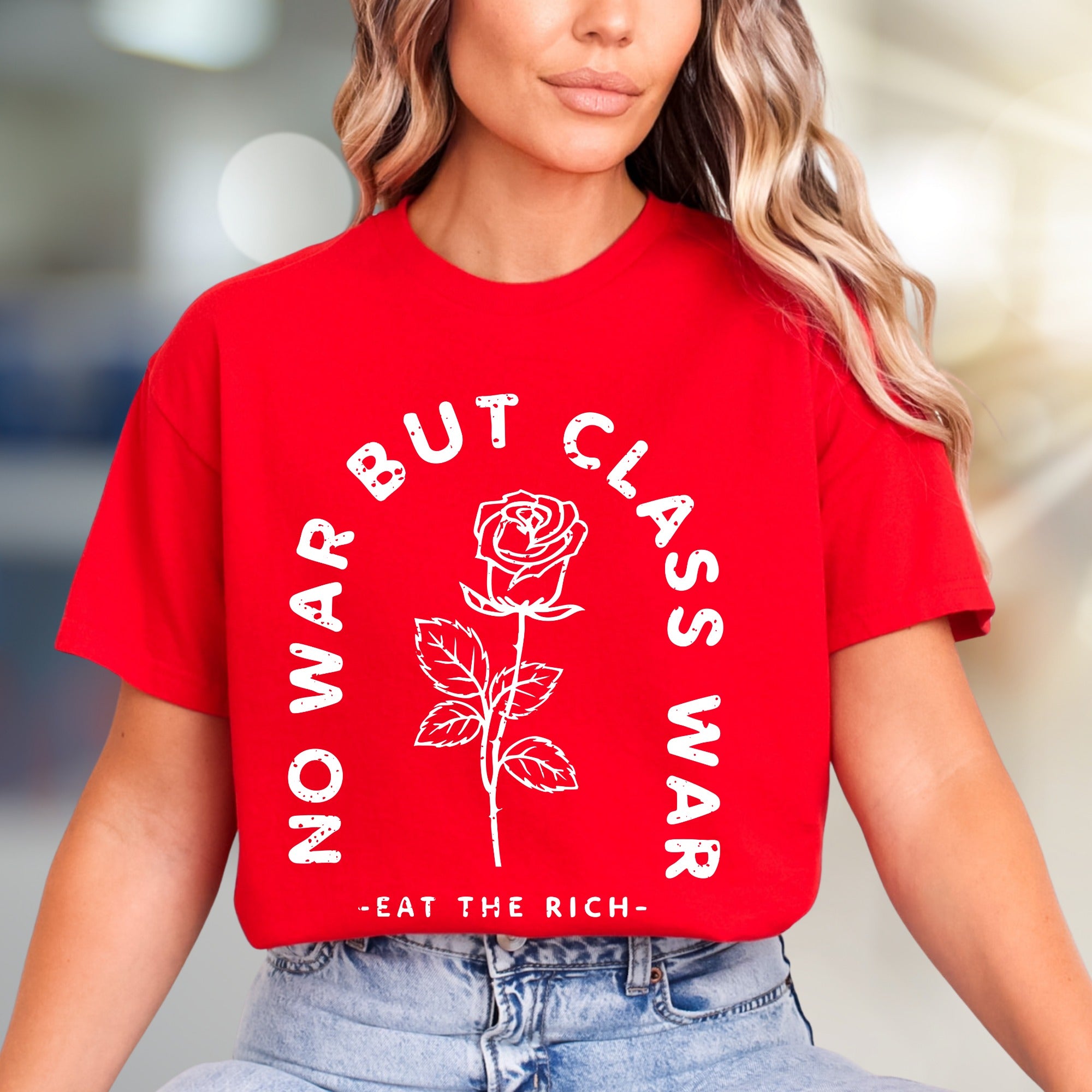 "NO WAR BUT CLASS WAR" Rose Graphic Tee, a Statement Pick for Activists