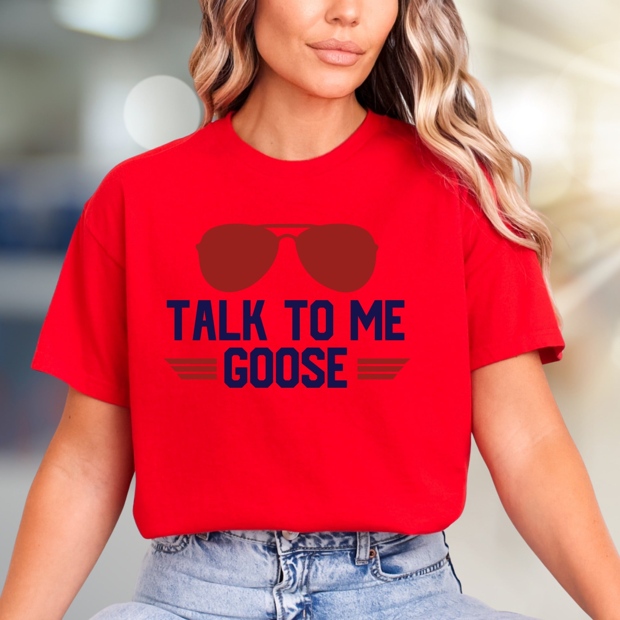 "Talk To Me Goose" Aviator Graphic Tee, a Maverick Fan Pick for Movie Lovers