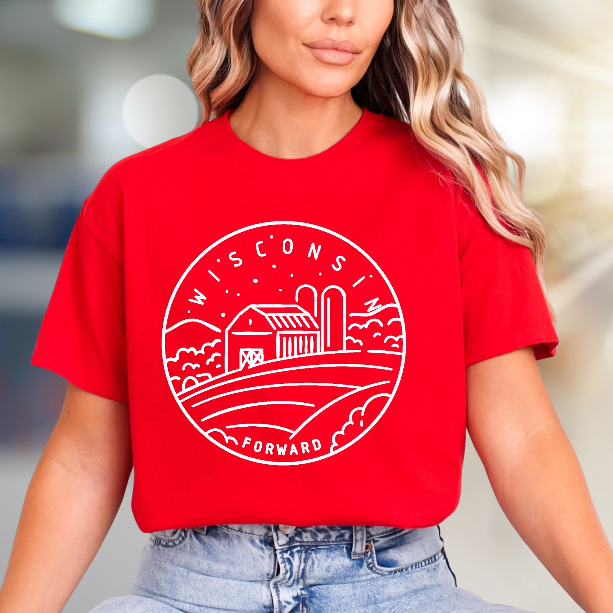 "Wisconsin Forward" Barn Landscape Graphic Tee, a State Pride Pick for Local Enthusiasts