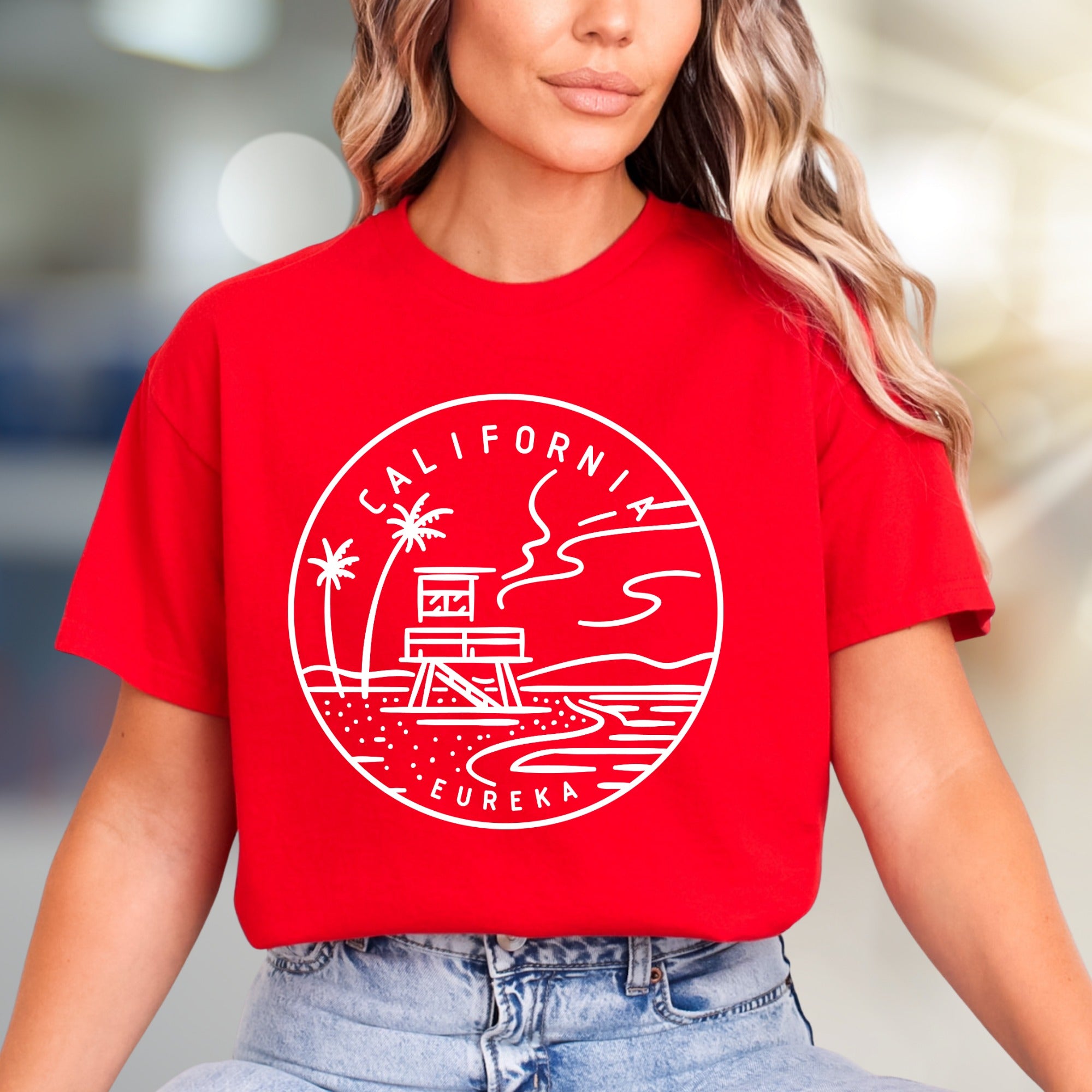 "CALIFORNIA EUREKA" Coastal Horizon Graphic Tee, a Beach Vibes Pick for Travelers