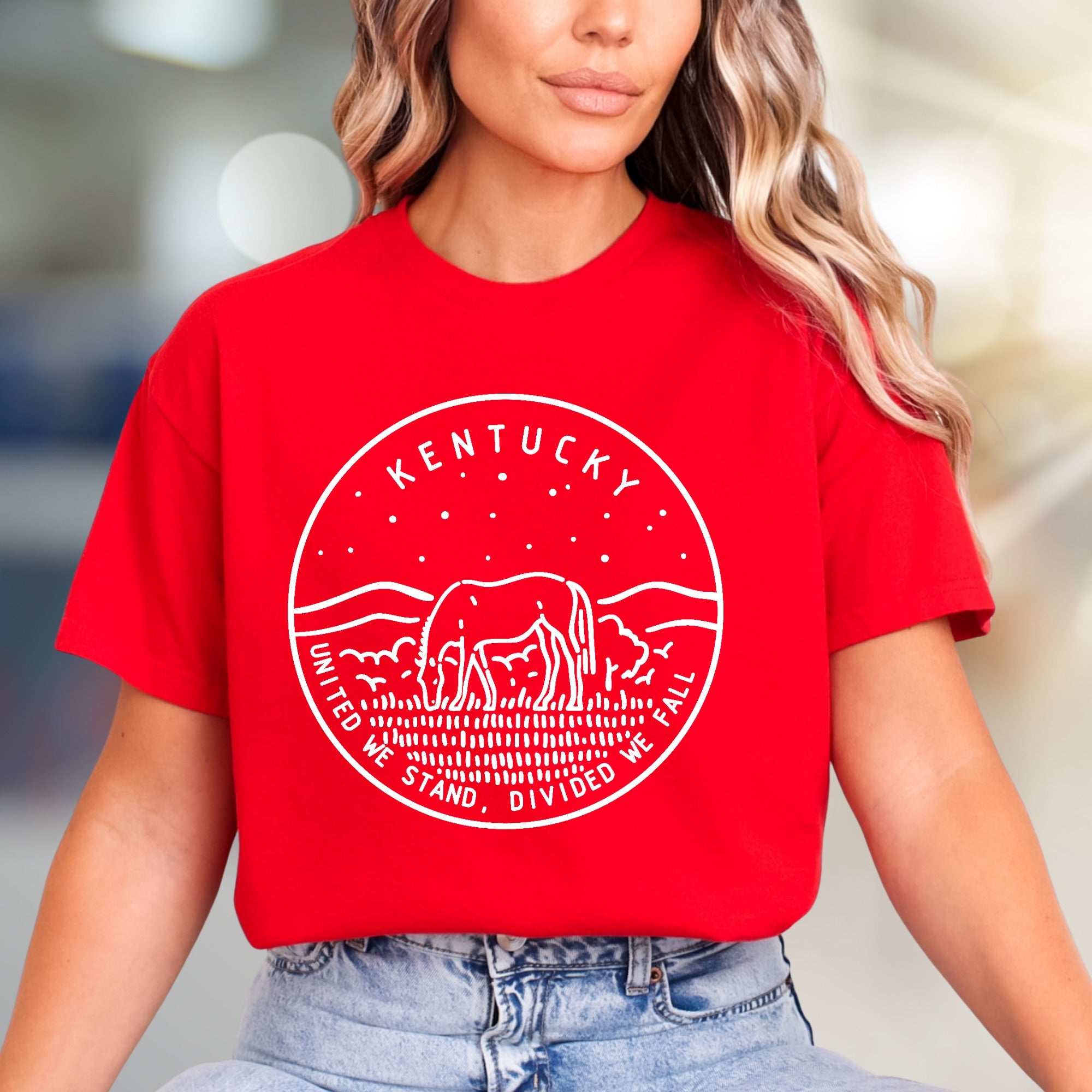 "UNITED WE STAND, DIVIDED WE FALL" Kentucky Horse Graphic Tee, a State Pride Pick for US Citizens